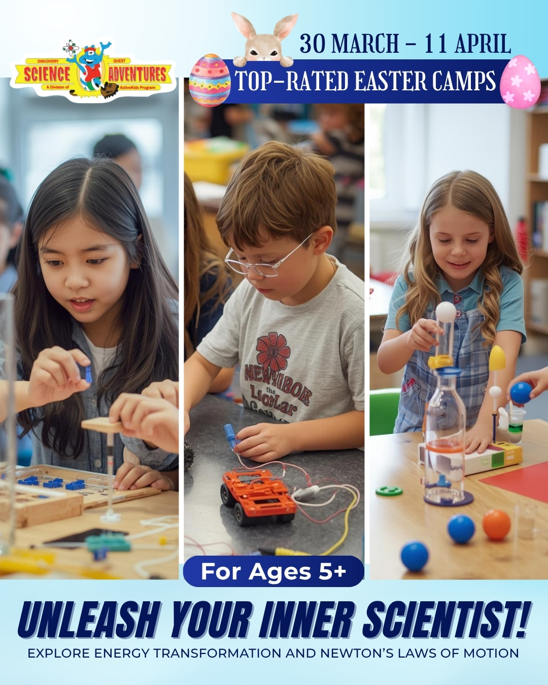 🧪 Unleash Your Inner Scientist this Easter in Kennedy Town! For Ages 5+
Give your child the chance to unleash their inner scientist this Easter! At our Science Adventures camps, we don’t just read about physics—we build it. From motorized "Crazy Crawlers" to glowing electrical circuits, your little engineer will bring their ideas to life! 💡
What’s happening in the camps?
🎢 Fabulous Physics Fun: Mastering Newton’s Laws of Motion.
🧪 Gizmos, Gadgets & Goops: Exploring energy and simple machines.
🛠️ Hands-on Projects: Building real, moving inventions to take home!
📅 Save the Dates:
• Camp 1: Mar 30 – Apr 1 (9:30 AM – 12:00 PM)
• Camp 2: Apr 8 – Apr 10 (3:00 PM – 5:30 PM)
📍 Location: Kennedy Town
Spark a lifelong love for STEM! Spaces are filling up fast—don't miss out! 🏃♂️💨
➡️ Link in bio to secure your spot!
#ScienceAdventures #ActiveKidsHK
