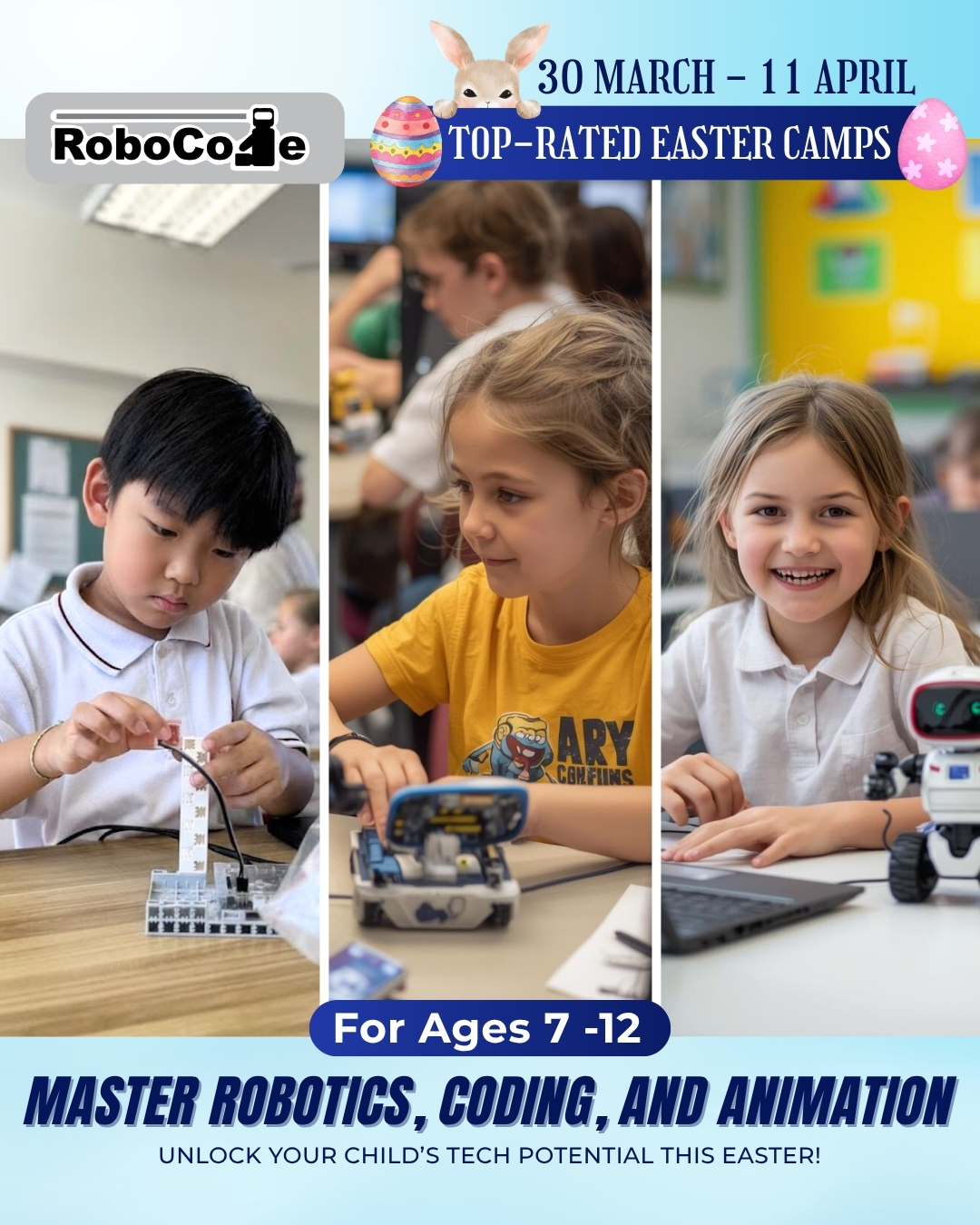 🚀 Spark Systematic Thinking with RoboCode Easter Camps!
Is your child a budding engineer or just simply interested in robotics? This Easter (March 30 – April 11), give them the tools to build, code, and create! 🛠️✨
Our RoboCode camps for ages 7–12 bridge the gap between imagination and technology. Each session is carefully designed to build essential skills in logic, problem-solving, and systematic thinking—all while having a blast with friends.
Upcoming Sessions in Kennedy Town:
🗓️ ANIMATION: March 30 – April 1 | 12:30 PM – 2:30 PM
🗓️ ROBOTICS & CODING: April 8 – April 10 | 9:30 AM – 11:30 AM
📍 Where: 2A/F, Nan Sang Building, 86 Belcher's Street, Kennedy Town
💻 Note: Please bring your own laptop for camp participation.
Help your child become a creator in a digital world. Don't let them miss out on this top-rated tech adventure!
🔗Register now via the link in bio
#ActiveKids #RoboCode