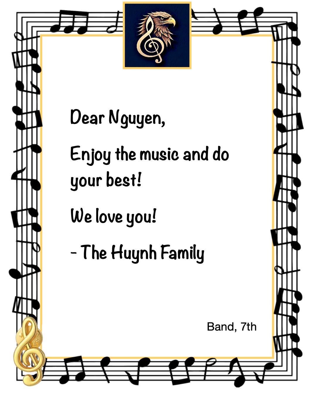 Thank you for supporting the Explorer Music Programs! 🎼 Your sponsored students will receive a gold music pin to wear at the concert!