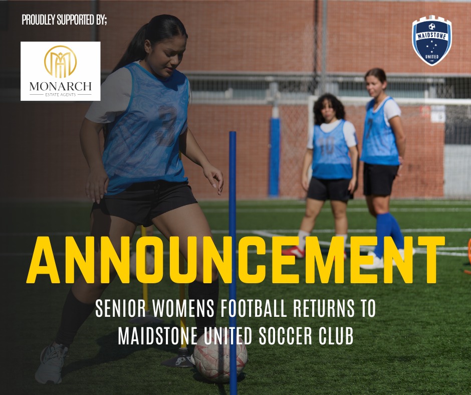 🔵⚽ WOMEN’S TEAM RETURNS ⚽🔵
Maidstone United Soccer Club is proud to announce the return of our Women’s Team for 2026 after a long hiatus.
This exciting new chapter is made possible with the valued support of our community partner, @monarchestateagents helping us grow opportunities for women’s football at Maidstone United🙌
We are now inviting new players to be part of this historic return.
Whether you’re an experienced footballer, returning to the game, or keen to try something new, we welcome women of all abilities to join a supportive, inclusive, and community-driven team.
💙 All skill levels encouraged
💙 Positive team culture
💙 Competitive local football
💙 Pathways for growth and development
💙 Proudly backed by a local sponsor
Together, we’re building something special for women’s football in our community.