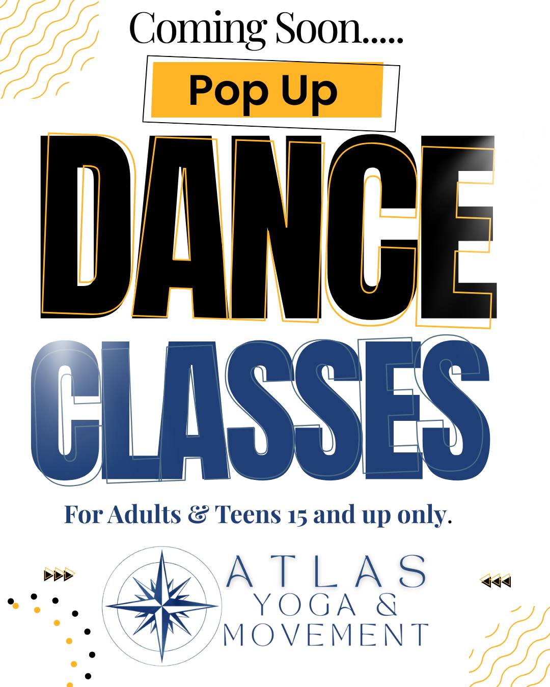 LET’S DANCE 💃🔥
We’re so excited to introduce Pop-Up Dance Classes at Atlas!
Starting In April....About 1–2x per month, we’ll be hosting 75-minute specialty classes featuring different dance styles like jazz, ballet, swing, country line dancing & more — led by incredible guest instructors and studio owner Trina.
Every class will be a new vibe. A new style. A new experience.
Come move, sweat, laugh, and try something different.
Space will be limited, so be sure to register early!
What styles do you want to attend?
Are you a Dance Instructor and want to guest teach? Let’s connect ✨