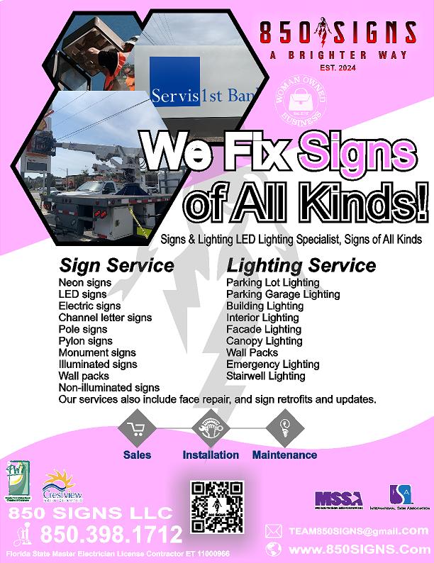 If you would like us to fix or upgrade your sign,
please give us a call or text or email
and our awesome team can definitely take care of you!
( text ) or ( call ) 850.398.1712
TEAM850signs@gmail.com
#850signs #signage #customsigns #businesssigns #signdesign #branding #outdoorsigns #interiorsigns #exteriorsignage #signageexperts #professionalsigns #signinstallation #signcompany #businessbranding #clearsigns #trustedsigns #customsignage #signsolutions #qualitysign #LEDChannelLetters #SignInstallation #SignService #destin #fortwaltonbeach #DeFuniakSprings #MaryEsther #Niceville #Valparaiso #Shalimar #CincoBayou