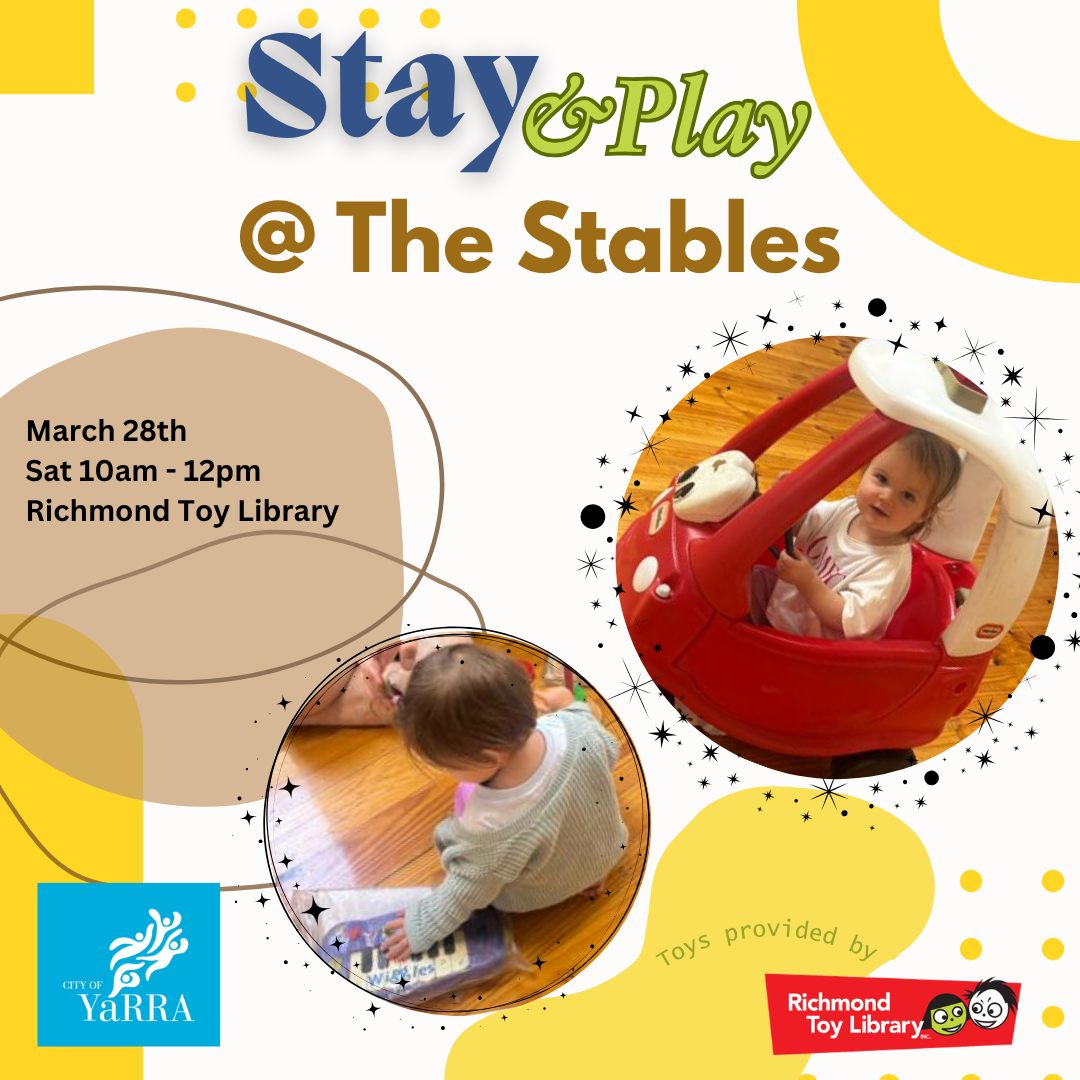🧸✨ Stay & Play is back!
We’re excited to welcome families back to our Stay & Play sessions — now at our new home at The Stables!
📍 19 Duke St, Richmond
🗓 Saturday 28 March
🕙 10am–12pm
Come along for a relaxed morning of play, exploration and connection. We’ll have a selection of toys out for children to enjoy — a great way to experience the toy library in our new space 💛
💛 This is an inclusive, supported session, with a trained staff member available to provide additional support for children with developmental delays, disabilities, or additional needs.
No bookings required — just drop in!
#RichmondToyLibrary
#StayAndPlay
#InclusivePlay
#AllAbilitiesPlay
#MelbourneFamilies
#RichmondVic
#CommunityPlay