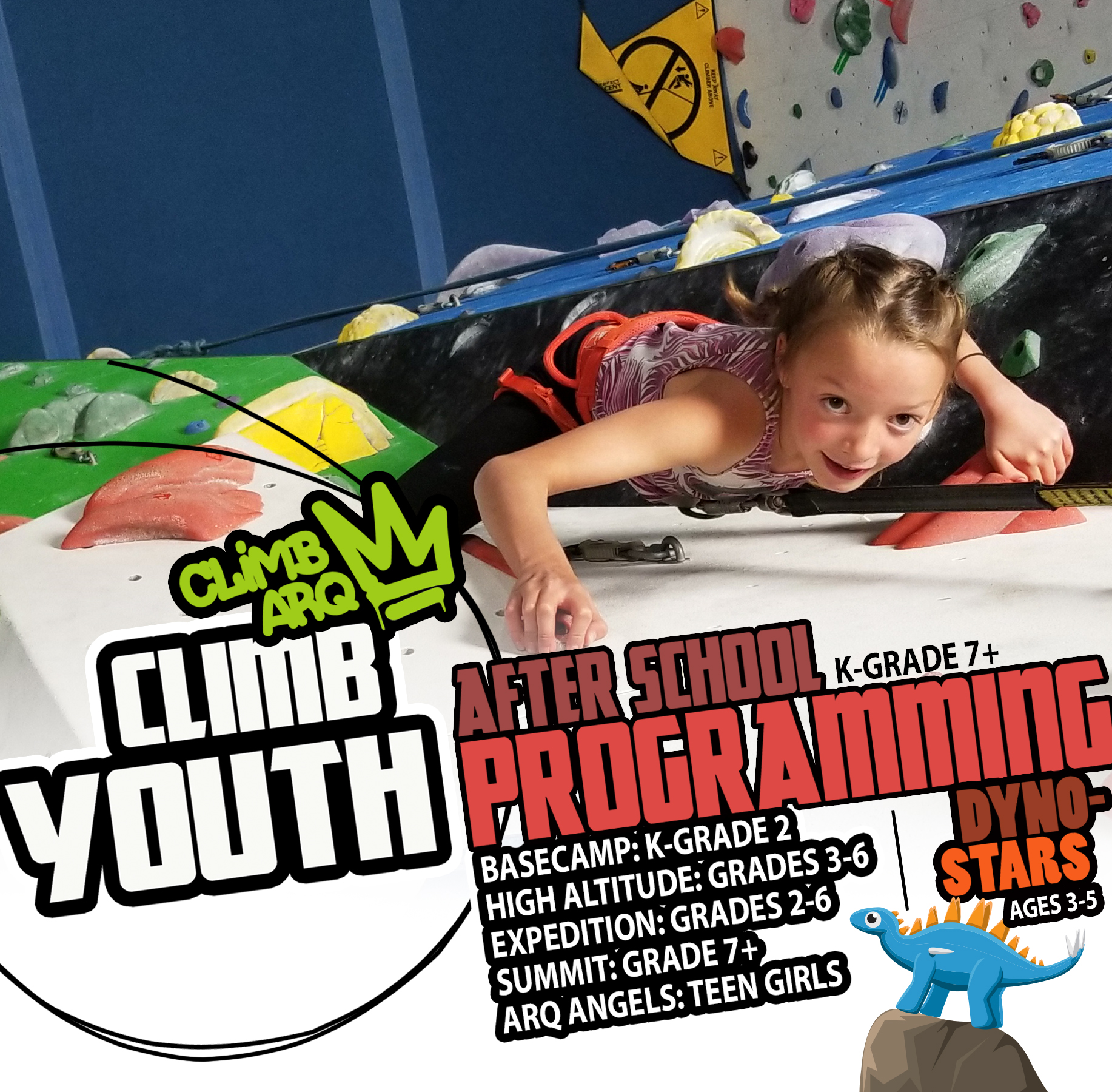 REGISTRATION IS OPEN FOR SPRING PROGRAMMING!!!!
After school just got a whole lot better at Arq.
From Kindergarten to High School, we’ve built programs for every climber—whether you're just starting out or pushing into advanced levels. Beginner? Intermediate? Advanced? We’ve got the perfect fit.
Our experienced staff guide kids through climbing techniques, helping them build confidence as they explore the walls and challenge themselves in new ways. But it’s more than just climbing—it's about developing coordination, social awareness, and a love for movement… all while having an absolute blast.
Come be part of something fun, active, and inspiring. Let’s climb together. 🧗♂️
https://www.climbarq.com/child-youth-programs