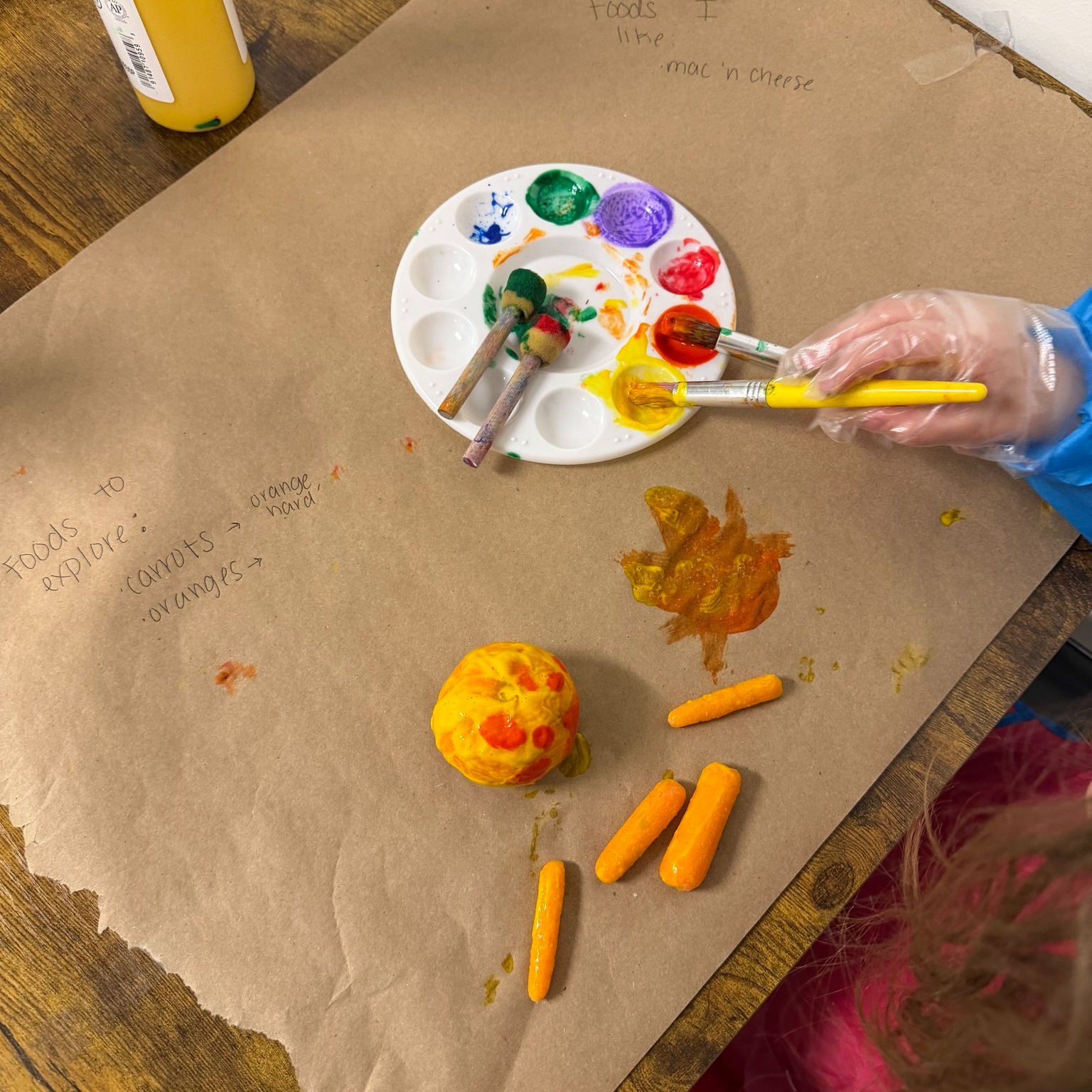 Today we explored food in a whole new way—through painting! 🎨🍎 Using foods as art tools helps us get curious, creative, and more comfortable around new textures.
Wearing gloves gives extra support for those with tactile defensiveness, allowing everyone to engage at their own pace while building confidence. Step by step, we’re learning that new textures don’t have to feel scary—they can be fun! 💛
.
.
.
#feedingtherapy #funwithfood #tryingnewfoods #neuroaffirmingcare #pediatrictherapy