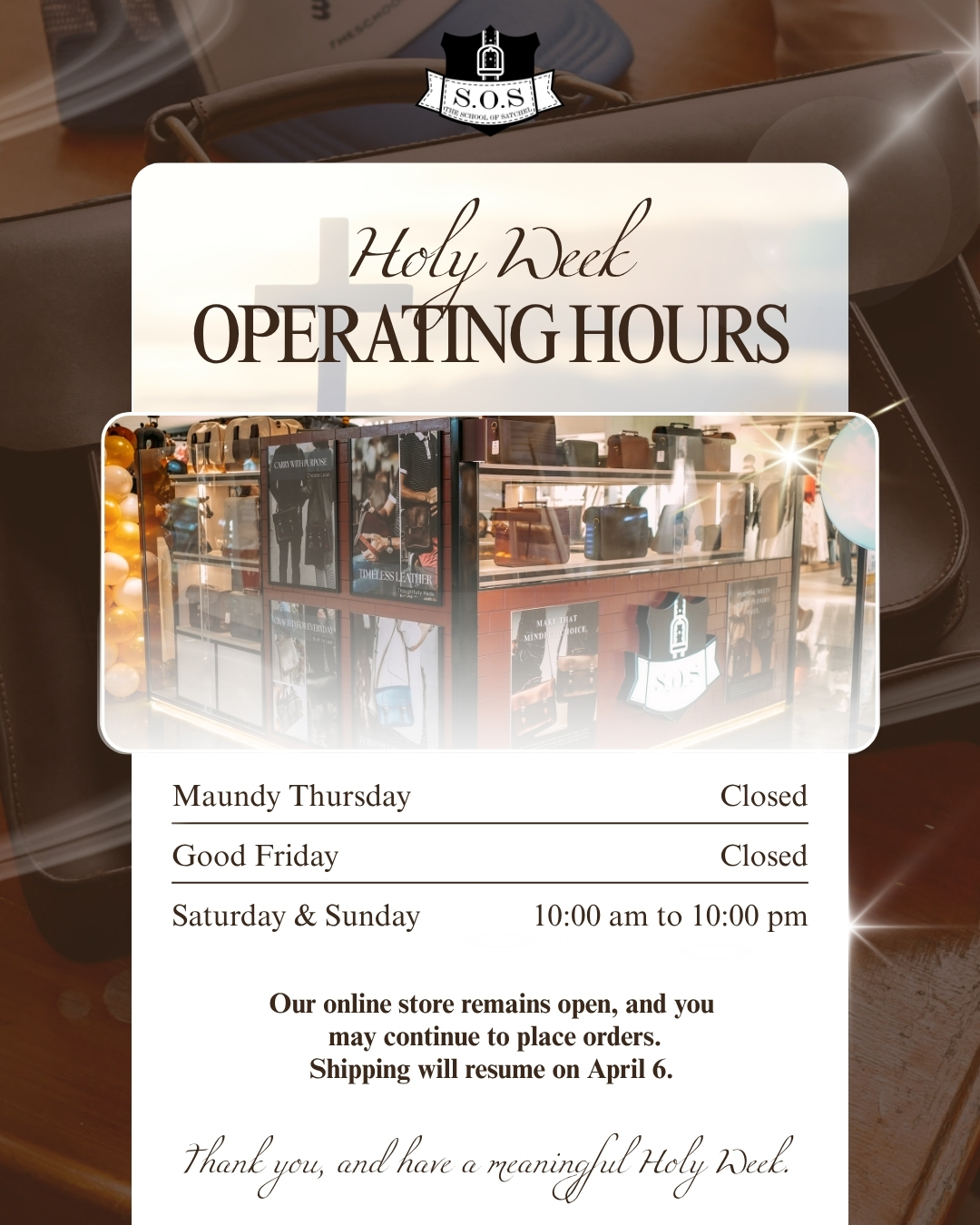 Taking a quiet pause before everything picks up again🙏 Please be guided by our physical store schedule. Wishing you a meaningful and restful Holy Week✨