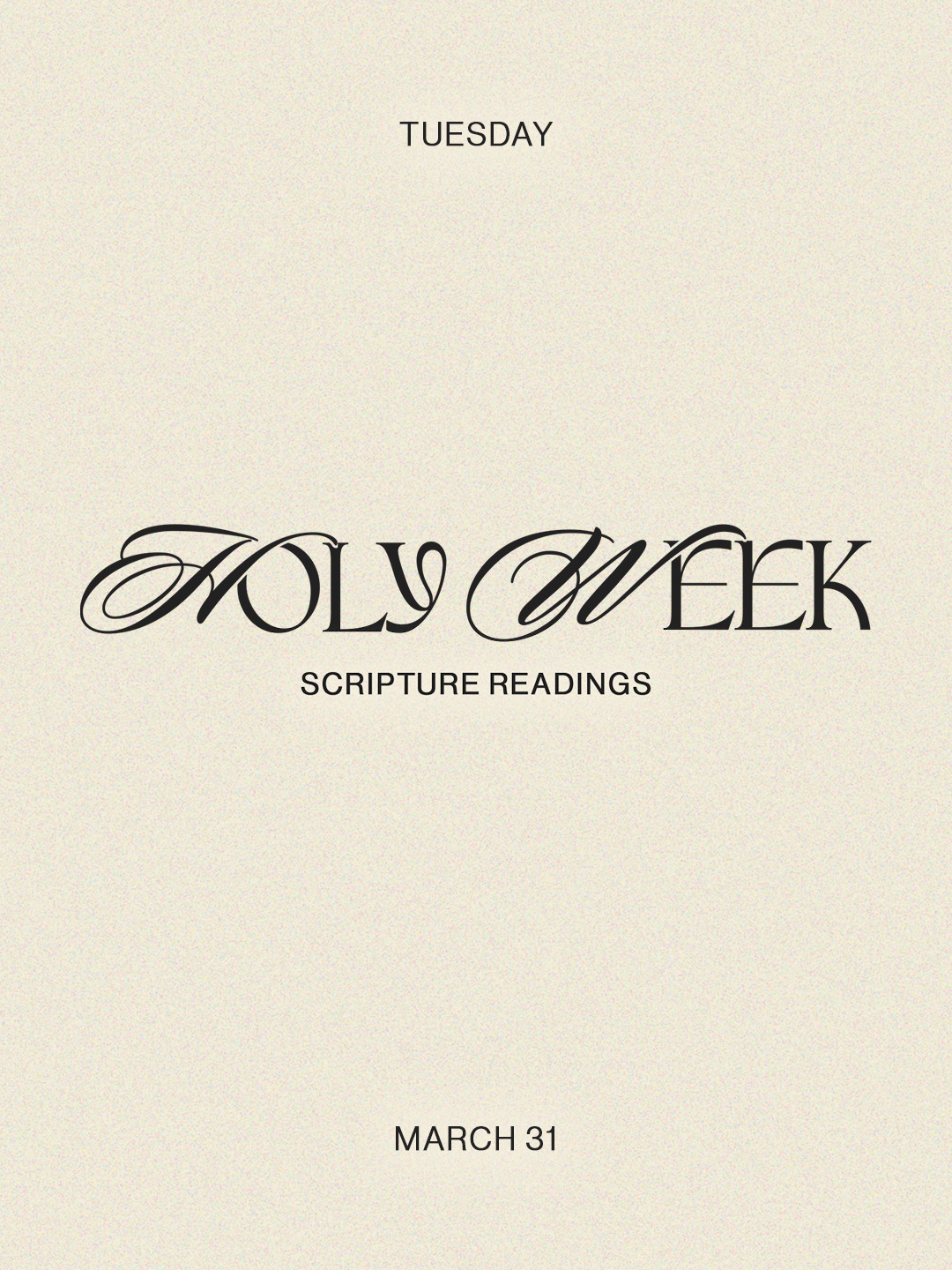 Holy Week is an opportunity to reflect on the events leading to Easter and what they represent to us today. Read the passages of Scripture to connect Christ's journey toward the Cross.
Tuesday Reading:
Matthew 21:23-26:5
Mark 11:27-14:2
Luke 20:1-22:2
John 12:37-50
Get all the details about Good Friday & Easter Sunday services at FaithCommunity.co.