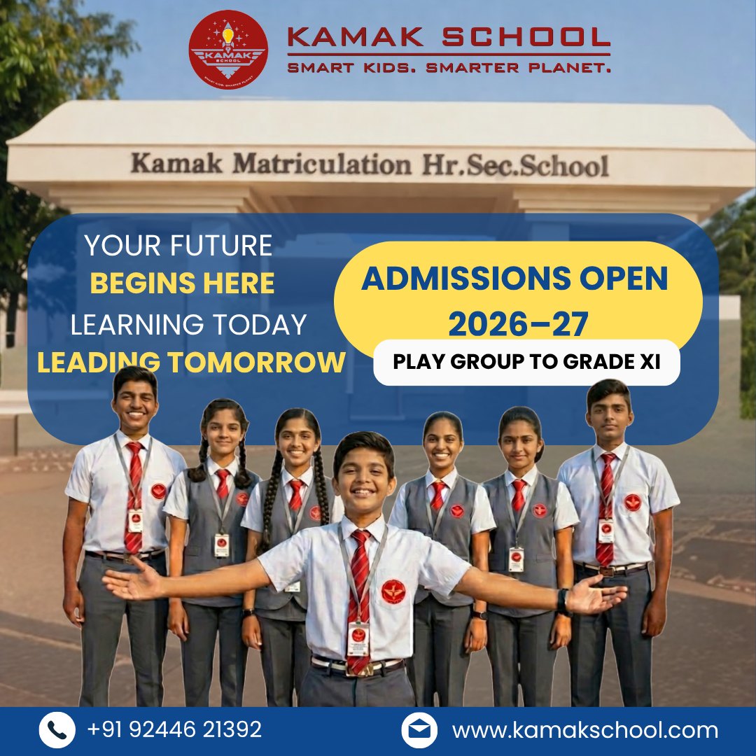 Your child’s bright future starts here ✨
At Kamak School, we shape young minds with knowledge, discipline, and confidence.
📚 From Play Group to Grade XI
🎯 Focused on academic excellence & holistic development
Give your child the right foundation today for a successful tomorrow 💫
📞 Call Now: +91 92446 21392
🌐 www.kamakschool.com
📍 Kamak Matriculation Hr. Sec. School
Admissions Open for 2026–27 🎓
#KamakSchool #AdmissionsOpen #SchoolAdmissions #FutureStartsHere #QualityEducation #SmartLearning #ChennaiSchools #BestSchool #StudentSuccess #EducationMatters
Kamak School, admissions 2026, matriculation school, Chennai education, playgroup admission, high school education, smart learning, student development, best school Chennai, quality schooling