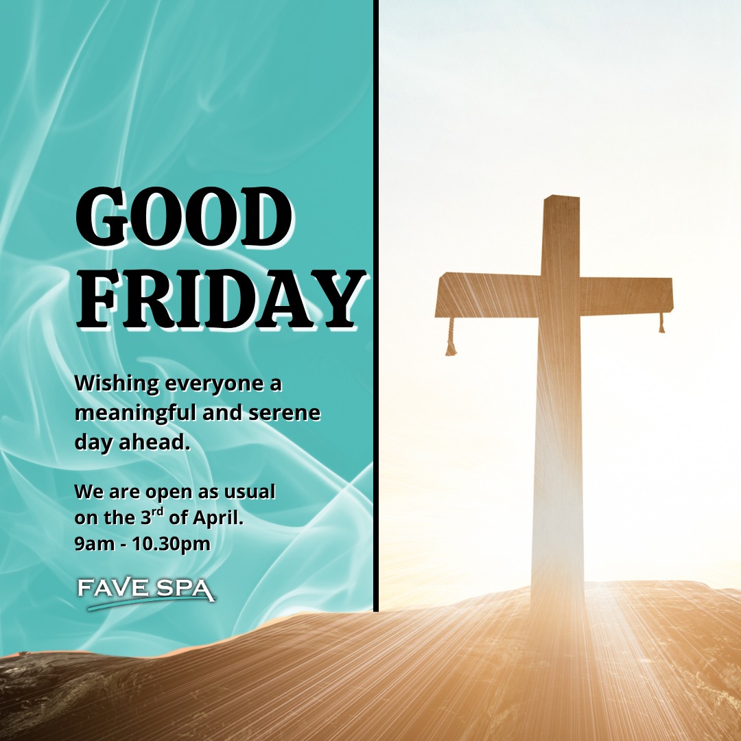 Happy Good Friday. Wishing everyone a meaningful and serene day ahead.
We are open as usual today.
.
Indulge yourself in a rejuvenating session with our
certified and well-loved therapists at an affordable price
starting from $58/hr.
Call 62430441 or message us at https://wa.me/
6587956578 for a session today!
Visit www.favespa.sg for more details!
We are at 56 New Upper Changi Road #01-1330
Singapore 461056 ❤️
.
#favespa #massagetherapy #massage #bedok
#bedokmassage #changi #changimassage #sgpromo
#goodmassage #sgspa #sgmassage #singapore
#singaporegirl #sggirls #singaporecity #massagespa