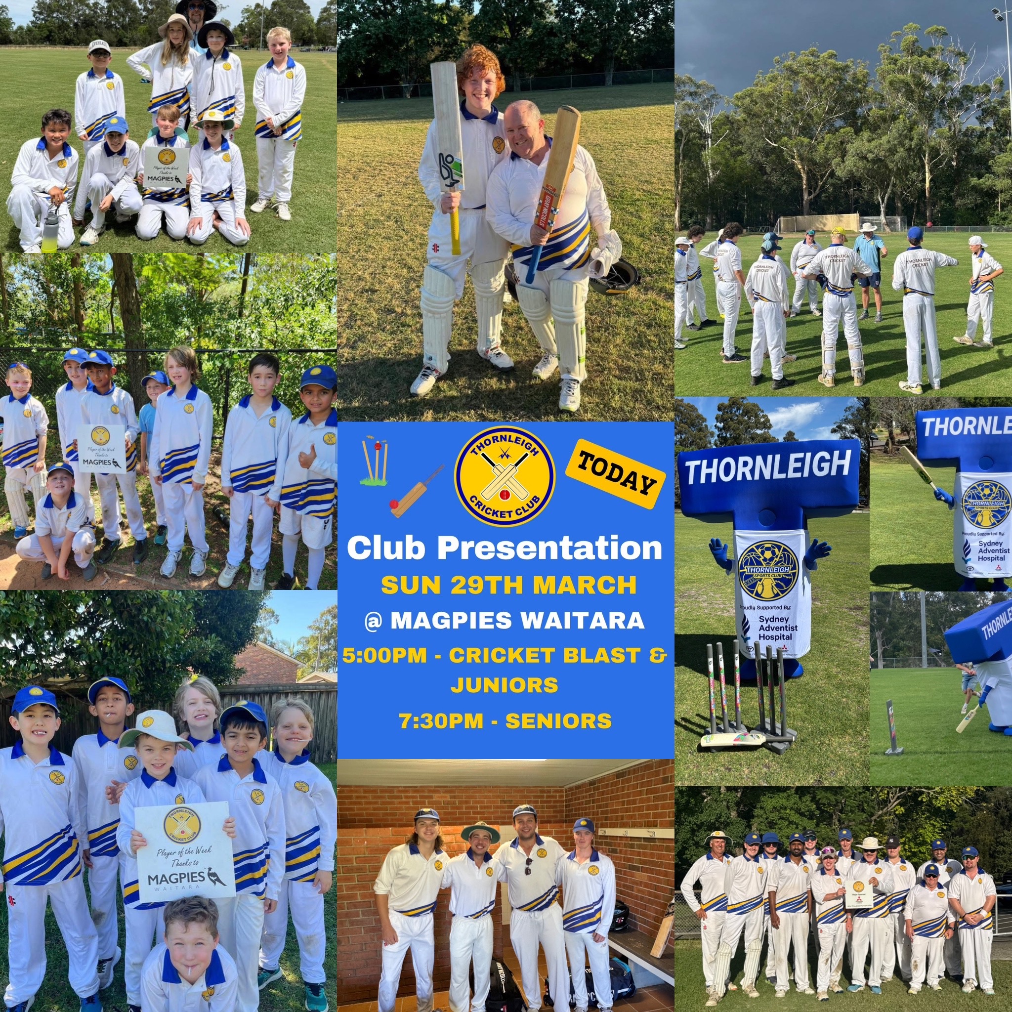 🏏✨ Cricket Presentation is TODAY! ✨🏏
Join us as we celebrate a fantastic season and recognise all our players, teams and special moments!
📅 Today - Sun 29 March
📍 Magpies Waitara
🕔 5:00pm – Juniors (all junior players receive an award)
🕢 7:30pm – Seniors
Come along, bring the family, and help us wrap up the season in style! 🎉🏆
Come and meet BIG T!
Sign up to a Magpies Waitara Membership for discounts on food and drinks throughout the club.
🏏🏏🏏
Thanks as always to our Major Sponsor:@alto_mitsubishi_pennant_hills
and our Community Partners:
@magpieswaitara
@allenandsheppard
@scooda.creativehub
.....for your huge support of local community cricket.
#PlayCricketforThornleigh #ThornleighCricket #SummerSport #Cricket #thornleigh #westleigh #TforThornleigh
#HKHDCA100 #CricketForLife #CommunityCricket
@cricketnsw
@cricketaustralia
@playcricketau
@hkhdca
@thornleighsportsclub