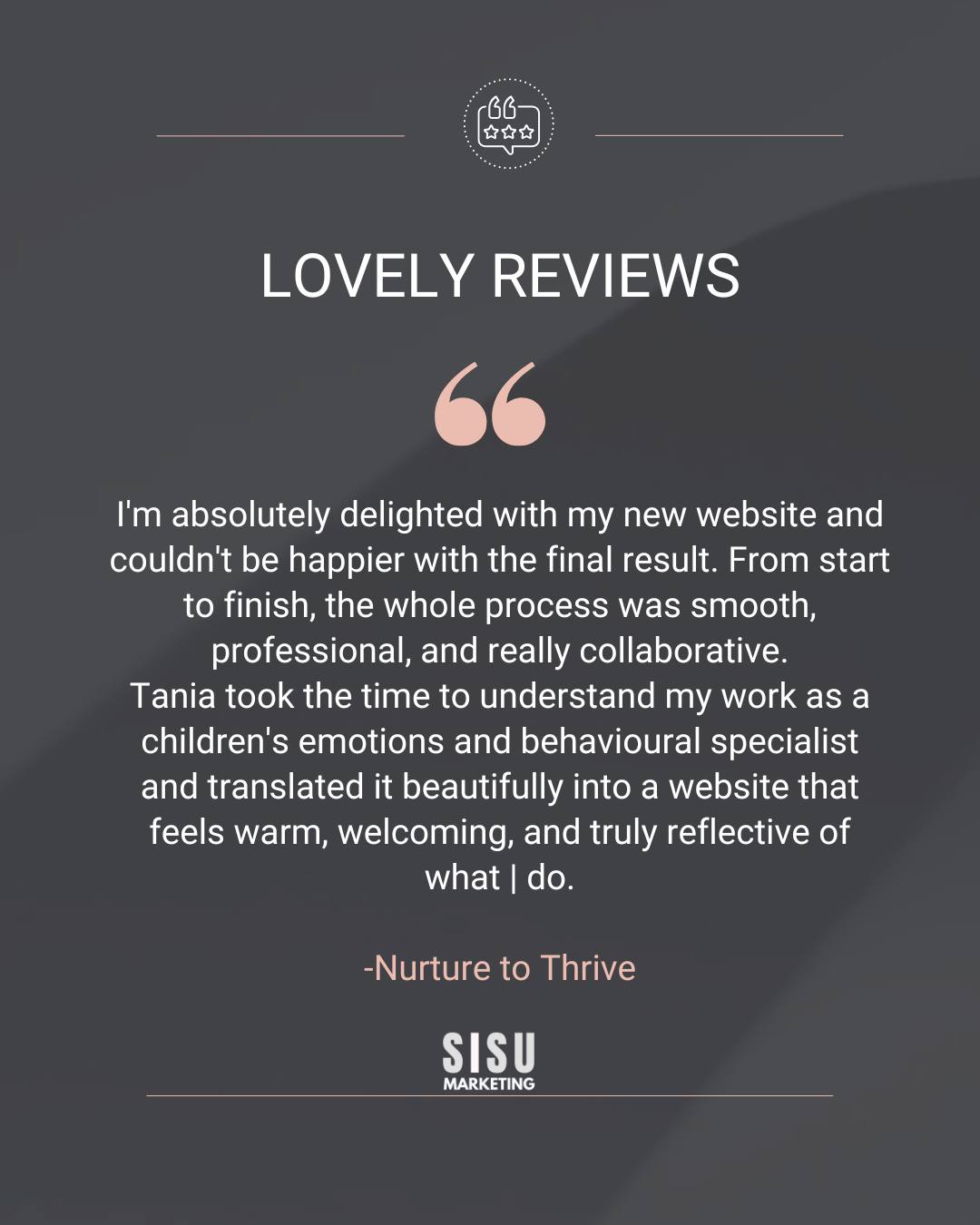 We loved working with Lisa at Nurture to Thrive to create a calm and professional website built with both parents and children in mind.
The objective was to build a site which can help navigate users to the right level of information simply with a calm and professional look and feel.
Lisa wanted to be able to manage her content herself going forward so we also provided some one-one training and a bespoke guide to her WiX website to refer to.
Thank you Nurture to Thrive for a lovely review ☺️
#websitedesign #wixwebsite #localbusiness #emotioncoaching #sisumarketing #surreymarketing