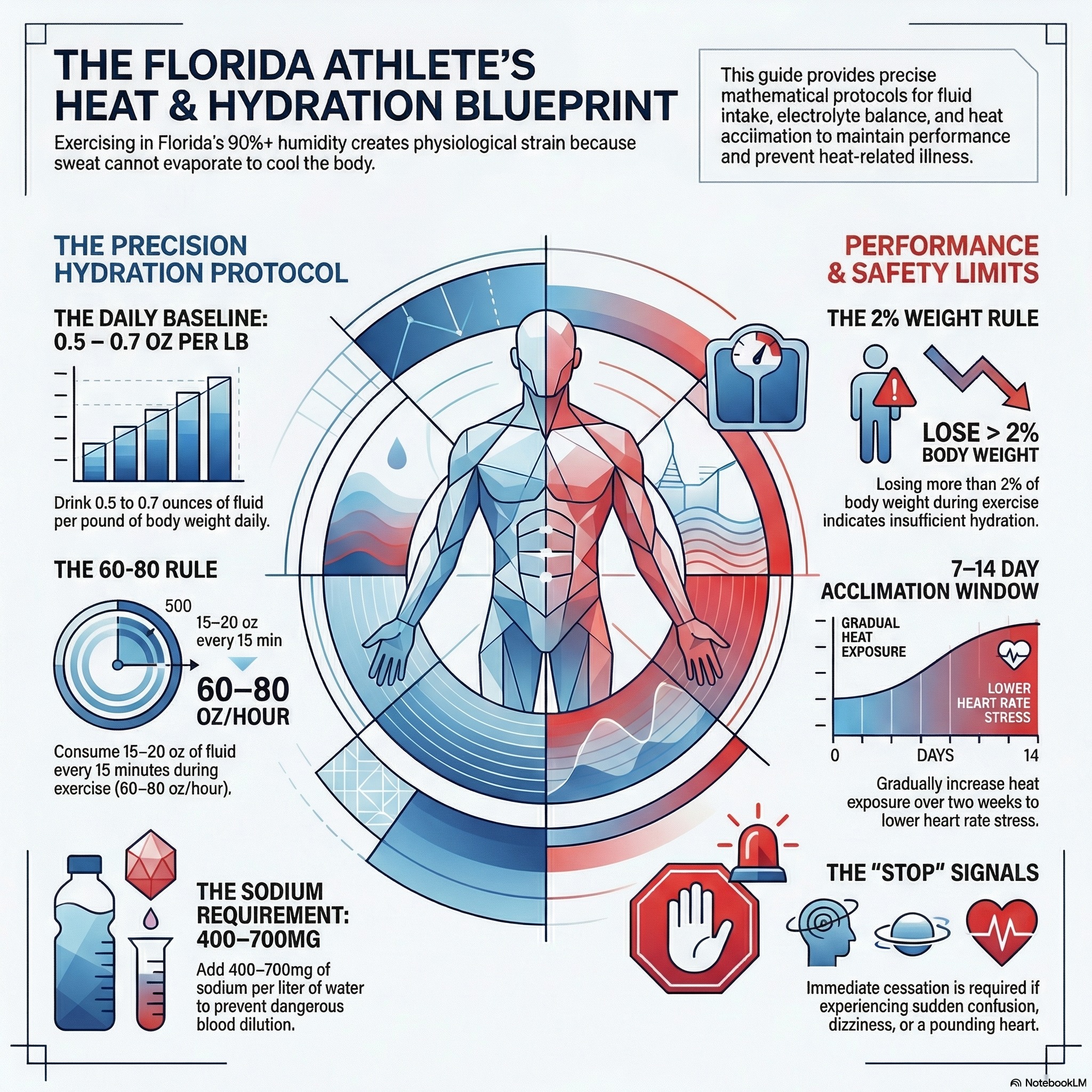 Beat the Venice Heat: Exercising in the Florida Summer
In Venice and Sarasota, summer isn’t just hot—it’s a physical battle. With humidity hitting 90%, your body’s primary cooling system (evaporation) literally stalls.
As someone who historically barely drinks enough and usually only remembers to hydrate once the workout starts, I have to constantly remind myself: In Florida, catching up is a losing battle.
If you’re training in this heat, stop guessing and start using the 60-80 Protocol:
💧 The Daily Baseline: Aim for 0.5 to 0.7 oz of fluid per pound of body weight. (Example: 190 lbs = 95–133 oz daily).
💧 The Workout Rhythm: Drink 15–20 oz every 15 minutes. This hits the 60–80 oz per hour mark needed to match Florida sweat rates.
🧂 The Sodium Secret: Add 400–700mg of sodium per liter. Plain water alone can lead to hyponatremia (dangerously low sodium levels).
🔥 Pro-Tip: Heat Acclimation
Don’t go 100% on day one. Your heart needs 7 to 14 days to adapt to the Gulf Coast summer. Start with shorter sessions to let your body learn to cool itself efficiently.
The 2% Rule: Weigh yourself before and after. If you lost more than 2% of your body weight, your hydration failed your performance.
Don’t let the humidity stall your progress. Train early, train late, and stay precise.
🏋️ Train Safely This Summer
I offer personal training in a private Venice studio or in the comfort of your home. Let’s build a plan for your strength and longevity.
🔗 DM for a free consultation and i#over40fitness
⚠️ Note: I am a trainer, not a doctor. Consult a professional if you have medical conditions or special health needs.
#VeniceFL #SarasotaFitness #VeniceTrainer #FloridaHeat #HeatAcclimation #Longevity #PrimeFit #SouthVenice #HydrationProtocol #Over40Fitness