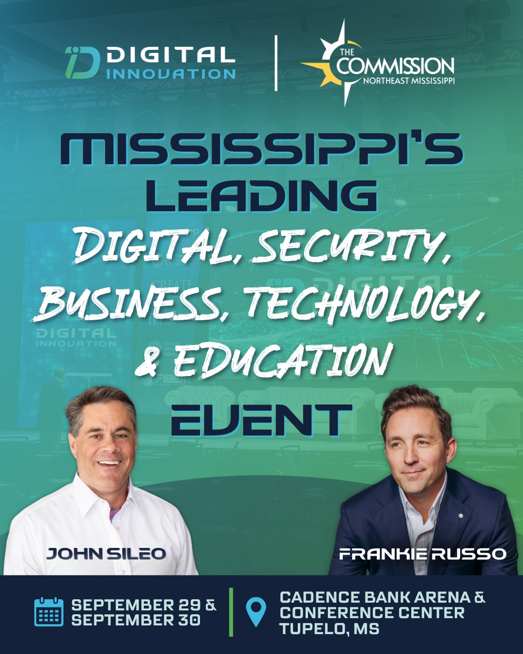 🏆 Mississippi’s leading tech event is back and better than ever!
Digital Innovation 2026 brings together forward-thinking leaders, industry experts, and innovators from across the region for two days of insight, connection, and real impact. 🌐
If you’re looking to stay ahead, this is where it happens. Stay tuned for more event details!
-
📆 September 29 -30
📍 Cadence Bank Arena and Conference Center
-
#DigitalInnovation #DigitalInnovationMS #Innovate2026 #MyTupelo #NorthMississippi #TupeloMS #CyberSecurity #ArtificalIntelligence #TechSolutions #TechConference #FutureOfTech #TechInnovation #MississippiEvents #IndustryLeaders #InnovationHub #JohnSileo #FrankieRusso #TopBusinessEvent @frankierusso @johnsileo