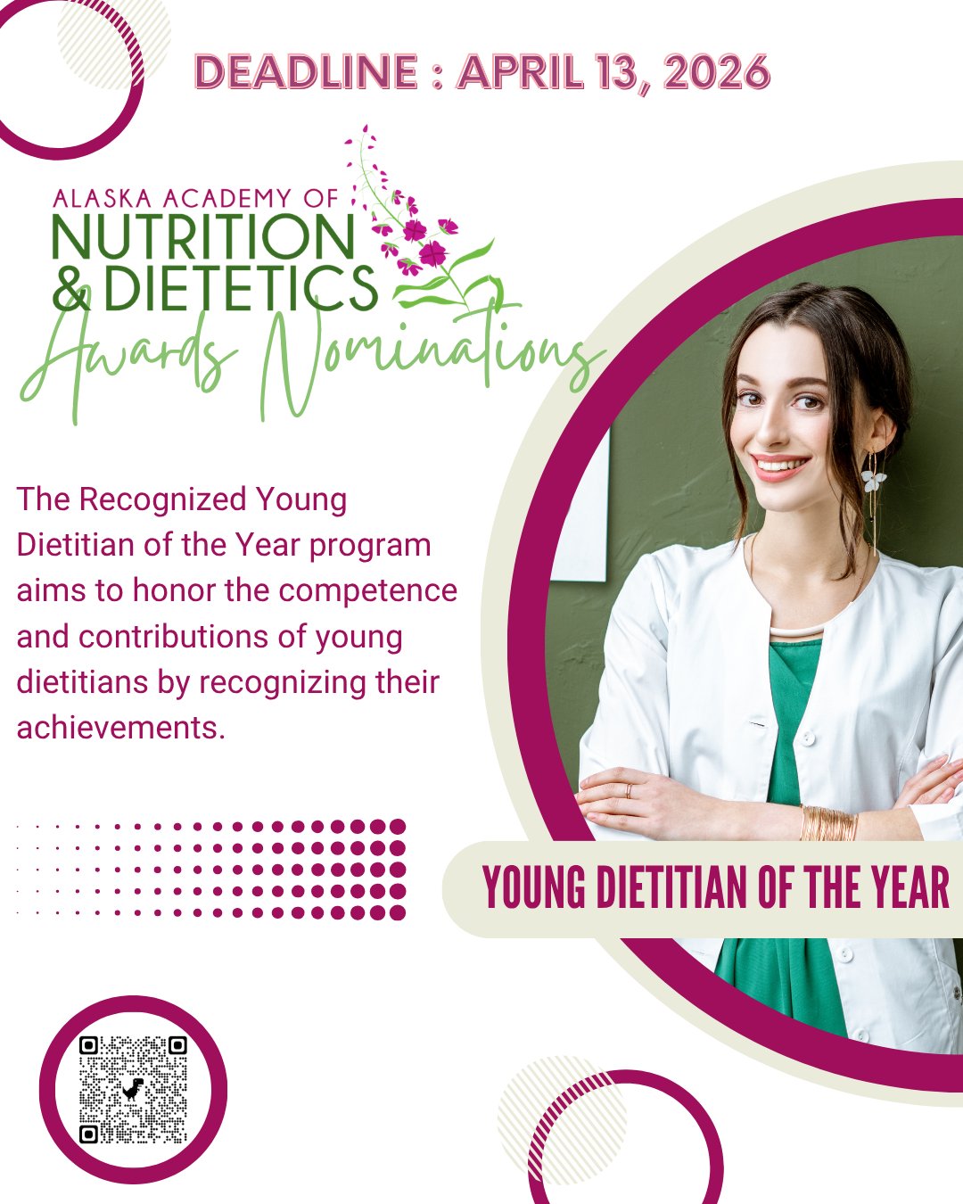 The purpose of the Recognized Young Dietitian of the Year program is to recognize the competence and activities of younger dietitians in the Academy of Nutrition and Dietetics and to encourage their continued participation in Academy affairs. This group will be an additional resource from which the leadership of the Academy will develop – at the district, state and national levels.
Nominate yourself or your peers today at the link in bio!