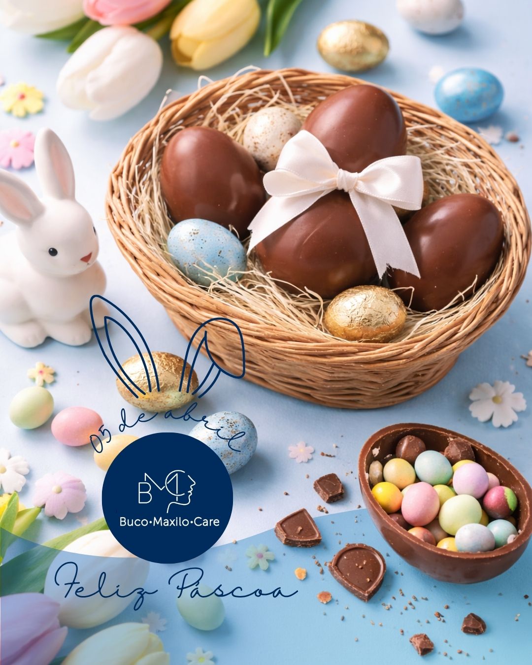 Páscoa é tempo de renovação, cuidado e novos começos.
Assim como essa data simboliza recomeços, também nos lembra da importância de cuidar da saúde — inclusive da sua saúde bucal.
Aproveite os momentos especiais, celebre com quem você ama, mas sem esquecer do equilíbrio e dos bons hábitos.
Cuidar do sorriso é também cuidar da sua qualidade de vida.
Desejamos uma Páscoa leve, feliz e cheia de saúde para você e sua família. 🐰✨