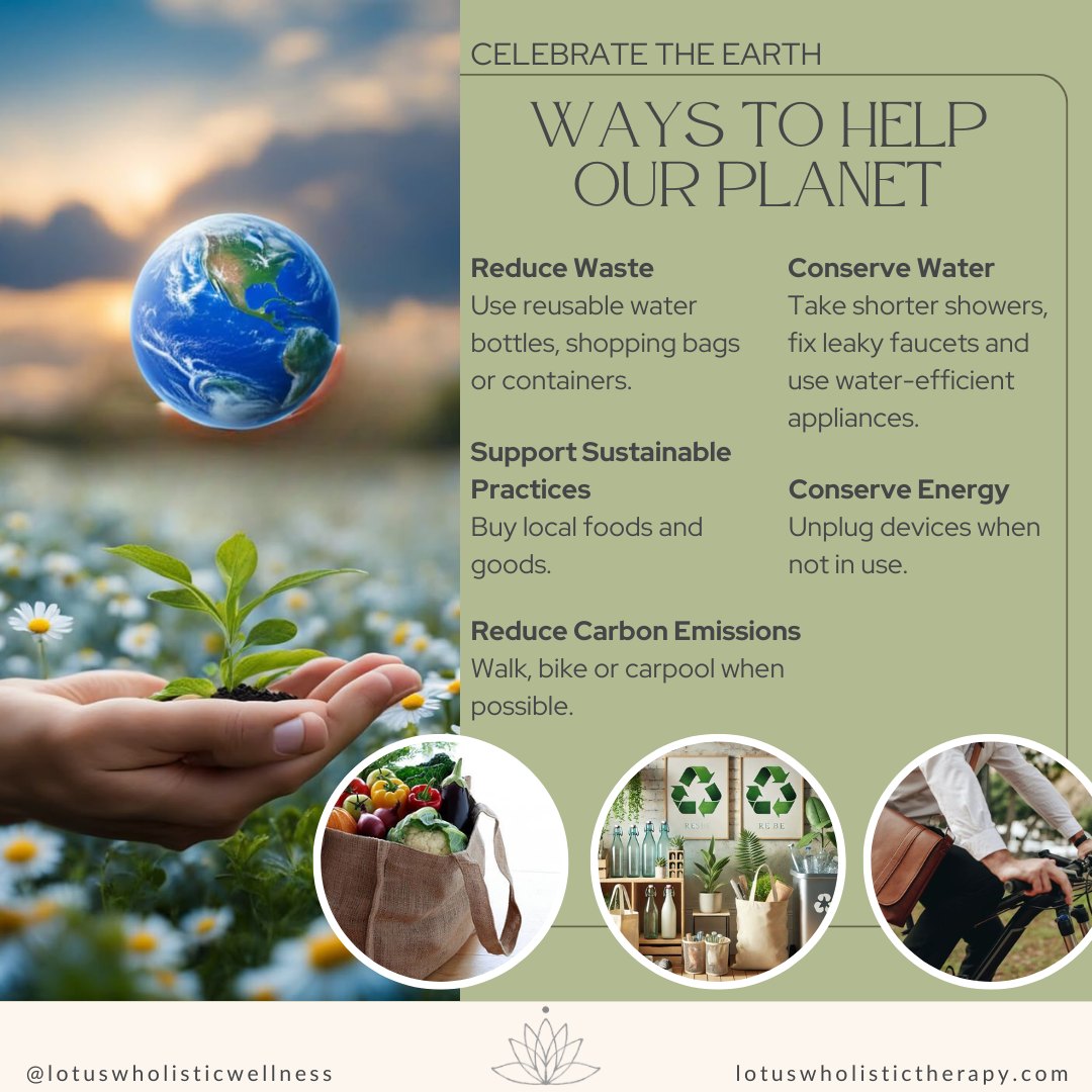 Happy Earth Day🌎🌱
Today's a great reminder to appreciate and protect our planet.
#Lotuswholistictherapy #lotuswholistichealthandwellness #awakendiscoverthrive #TrentonMI #massage #reiki #facials #yoga #wellness #downrivermimassage #downrivermi #gogreen #EarthDay #saveourplanet #ecofriendly