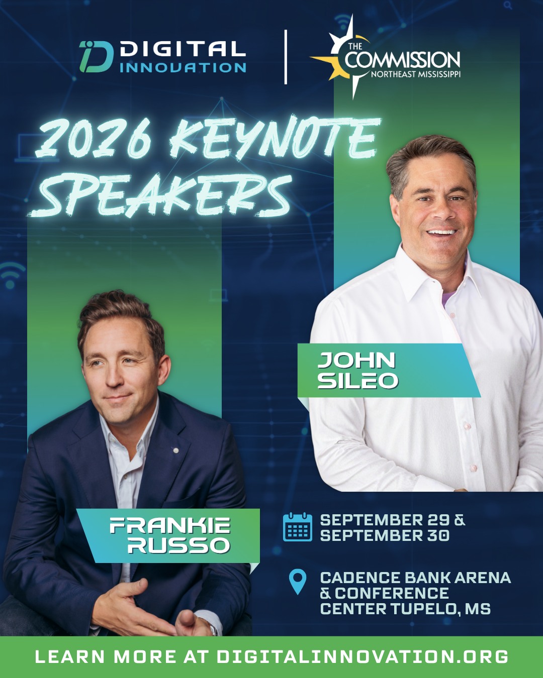 🎤 Two world-renowned powerhouse speakers, one incredible stage!
At Digital Innovation 2026, you’ll hear from John Sileo, sharing real-world lessons in cybersecurity and resilience, and Frankie Russo, delivering bold insights on leadership, authenticity, and growth.
Different perspectives—one goal: helping you think BIGGER, lead BETTER, and STAY AHEAD.
Make sure you’re following us to know when FREE registration opens!
-
📆 September 29 -30
📍 Cadence Bank Arena and Conference Center
-
#DigitalInnovation #DigitalInnovationMS #Innovate2026 #MyTupelo #NorthMississippi #TupeloMS #CyberSecurity #ArtificalIntelligence #TechSolutions #TechConference #FutureOfTech #TechInnovation #SpeakerSpotlight #LeadershipInsights #GrowthStrategies #JohnSileo #FrankieRusso @johnsileo @frankierusso