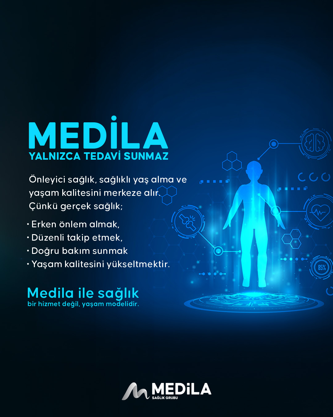 Medila Sağlık Grubu; önleyici sağlık anlayışıyla yaşam kalitesini merkeze alan bir yaklaşım benimser. Erken önlem ve düzenli sağlık takibi bu yaklaşımın temelini oluşturur.
#Medila #Healthcare #Longevity #ÖnleyiciSağlık
