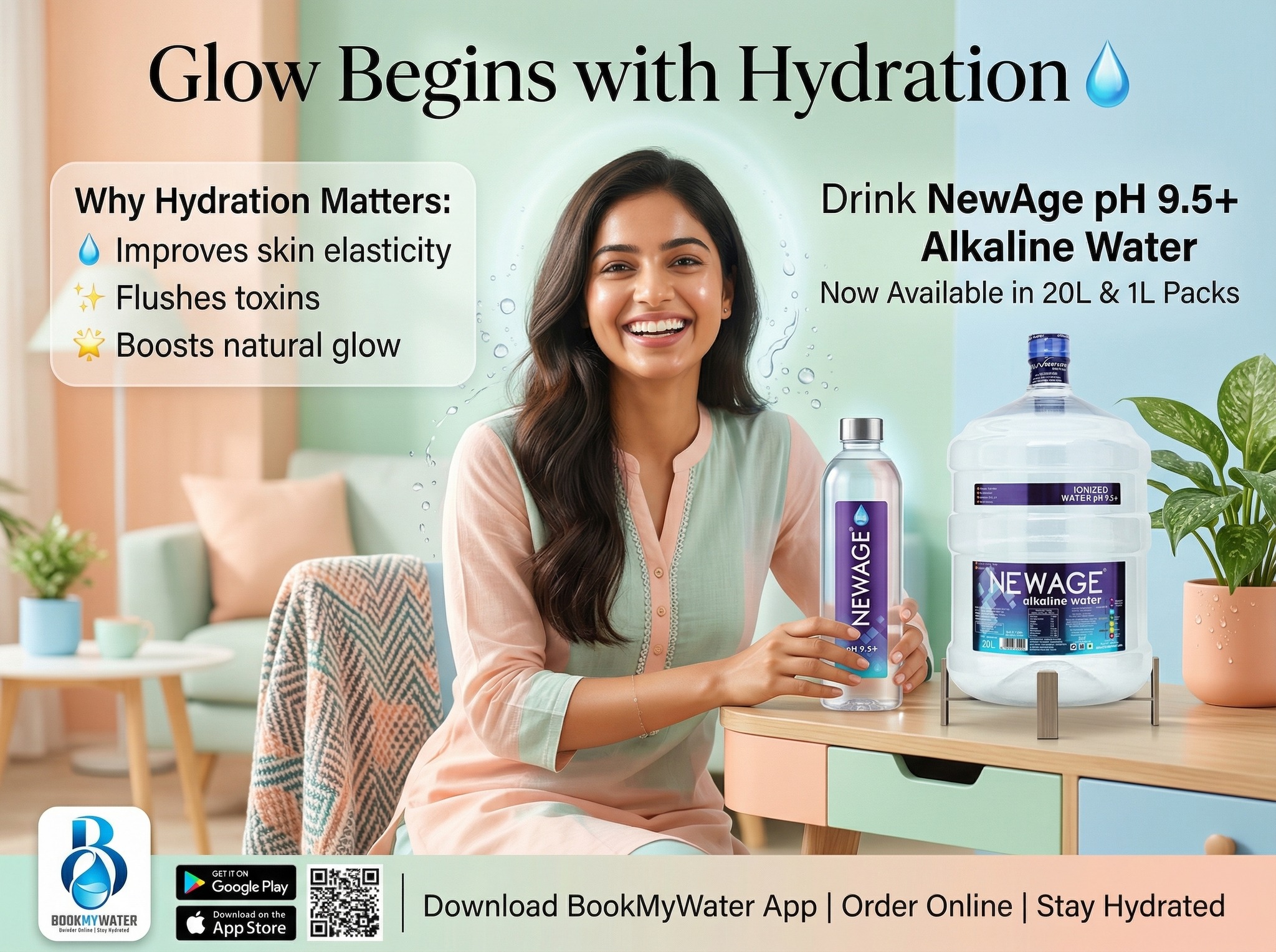 ✨ Glow Naturally. Stay Hydrated. ✨
Healthy skin isn’t just about creams — it starts from within 💧
For Indian women, hydration is the secret to:
✔️ Radiant glowing skin
✔️ Reduced dryness & wrinkles
✔️ Natural detox & freshness
Introducing NewAge pH 9.5+ Alkaline Water
Now available in 20 Litre & 1 Litre packs 🚰
📲 Download BookMyWater App
Order online & get pure hydration at your doorstep
💙 Drink Better. Look Better. Feel Better.
👉 Stay Hydrated!