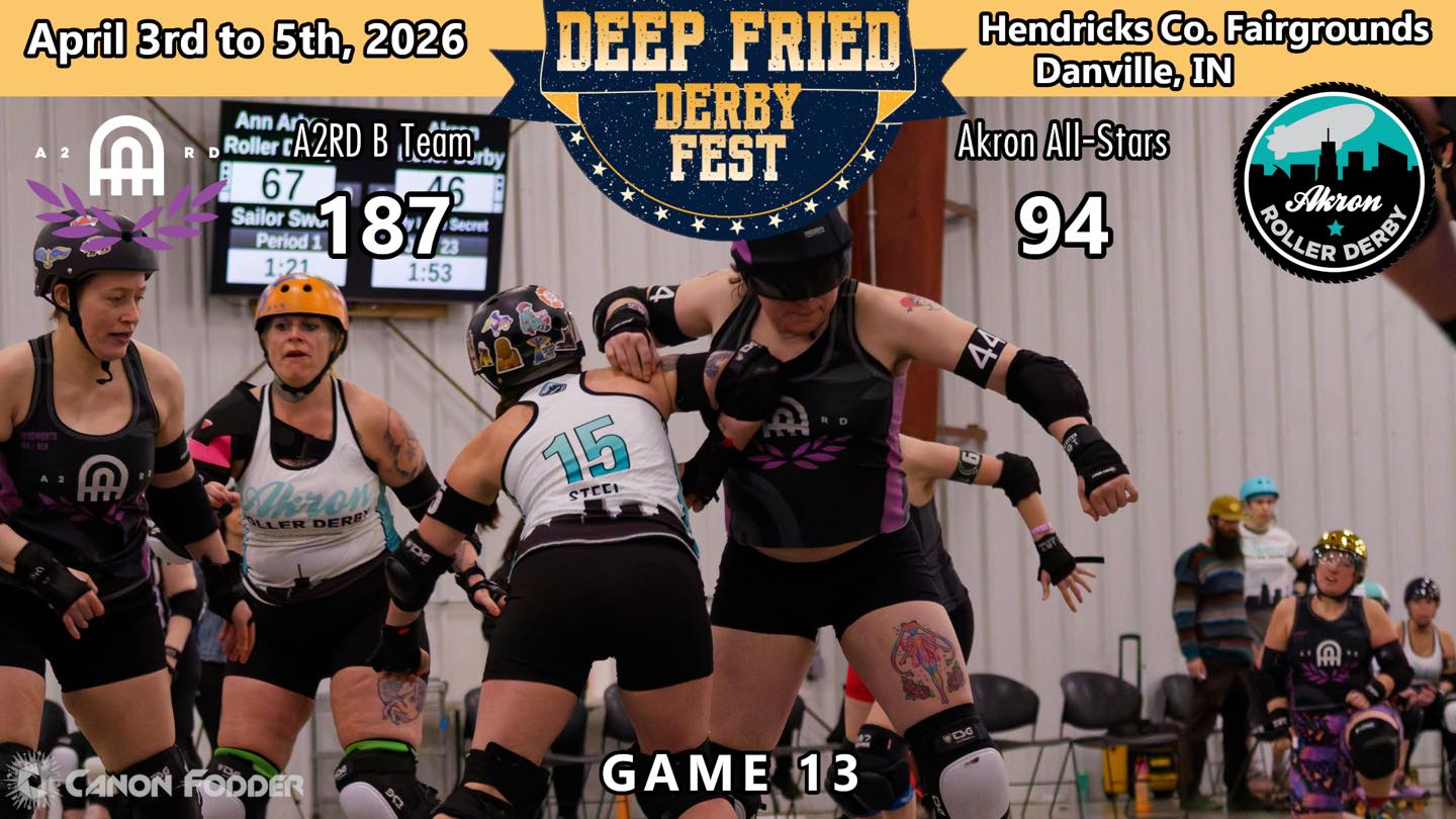 Game 13 ends in a win for Ann Arbor!
📸 Canon Fodder Photography
#Rollerderby #deepfriedderbyfest #circlecityrollerderby