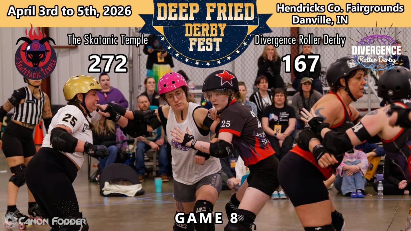 An exciting exhibition bout between @theskatetanictemple and @divergencerollerderby!
@canonfodderderby 📸
#Rollerderby #deepfriedderbyfest #circlecityrollerderby