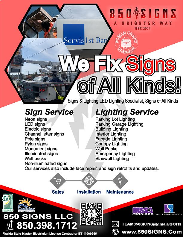 If you would like us to fix or upgrade your sign,
please give us a call or text or email
and our awesome team can definitely take care of you!
( text ) or ( call ) 850.398.1712
TEAM850signs@gmail.com
#850signs #signage #customsigns #businesssigns #signdesign #branding #outdoorsigns #interiorsigns #exteriorsignage #signageexperts #professionalsigns #signinstallation #signcompany #businessbranding #clearsigns #trustedsigns #customsignage #signsolutions #qualitysign #LEDChannelLetters #SignInstallation #SignService #destin #fortwaltonbeach #DeFuniakSprings #MaryEsther #Niceville #Valparaiso #Shalimar #CincoBayou