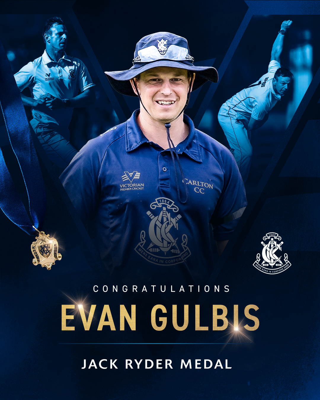 Congratulations to @carltoncricket's Evan Gulbis who has won the 2025-26 Jack Ryder Medal.
Evan claimed the medal after polling 31 votes to win by 4 votes over @caseysouthmelbourneswans Finlay Gordon.
He becomes the 8th player from Carlton to win the medal, joining the late Keith Stackpole, John Douglas, Ian Wrigglesworth, the late Abdul Qadir, Carl Hooper, Michael Allen and Harrison Smyth. 🏅👏