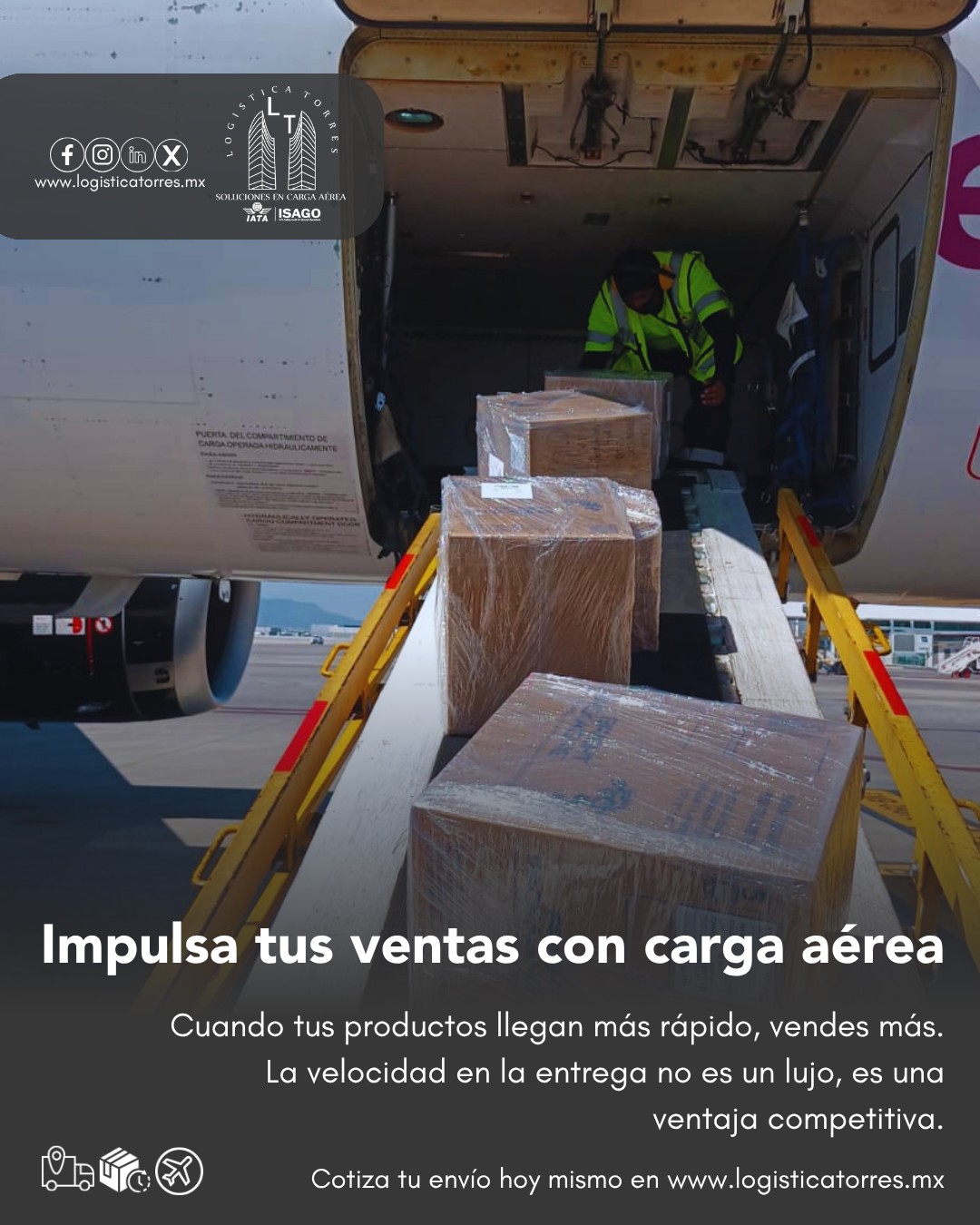 🚀✈️ Impulsa tus ventas con carga aérea
Cuando tus productos llegan más rápido, vendes más.
La velocidad en la entrega no es un lujo, es una ventaja competitiva.
En Logística Torres te ayudamos a mover tu carga vía aérea para que cumplas tiempos, respondas a la demanda y no pierdas oportunidades de venta.
⏱️ Entregas rápidas
📦 Mayor rotación de inventario
📈 Mejor respuesta a tus clientes
Porque cada día cuenta cuando se trata de vender.
📲 Contáctanos y lleva tu operación al siguiente nivel.
✈️ Logística Torres. La velocidad que impulsa tus ventas.
.
.
.
.
#CargaAérea #LogísticaAérea #Ventas #LogísticaTorres #EntregaRápida #VentajaCompetitiva #SolucionesLogísticas #tucargasegura #tucargasegurayatiempo #logistica #volariscargo #logisticaytransporte #SomosLogisticaTorres #enviosnacionales