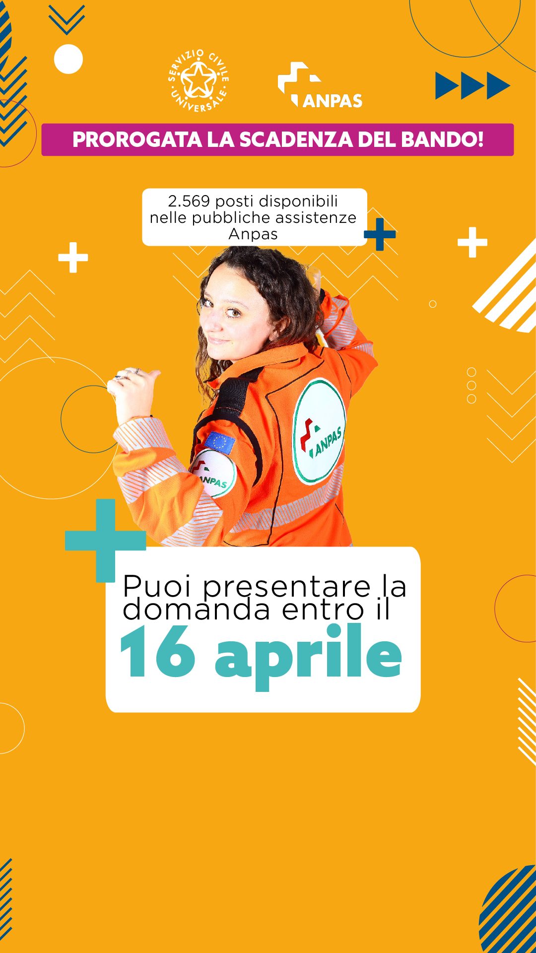 🧡 PROROGA BANDO PER IL SERVIZIO CIVILE UNIVERSALE
Nuova Scadenza domande: 16 aprile 2026, ore 14:00
Ragazze e ragazzi con età compresa tra 18 e i 28 anni (29 anni non compiuti): restano ancora pochi giorni per fare domanda di ammissione al Servizio Civile in Croce Amica Basiglio!
Un anno, dal 18 settembre 2026 al 17 settembre 2027, in cui vivere al nostro fianco tutte le attività di cui ogni giorno ci occupiamo: emergenza-urgenza con ambulanze per i servizio 112, trasporti sociali e sanitari, assistenza sanitaria durante eventi sportivi, concerti e programmi tv, attività amministrative e gestionali.
Un anno che ti permette di conoscere tanti altri giovani, fare nuove amicizie e stringere legami che durano nel tempo. Un anno che ti fa scoprire quanto è bello aiutare gli altri. Un anno che ti fa crescere, vissuto spesso in parallelo all'esperienza scolastica / universitaria. Un anno che ti consente anche di mettere qualche soldino da parte (è previsto un contributo mensile pari a 519,47 €).
E allora cosa aspetti? Molte ragazze e molti ragazzi hanno già fatto domanda. Ma restano ancora alcuni posti disponibili a Basiglio e a Bubbiano: affrettati!
📲 Info e candidature: 351 57 80 200