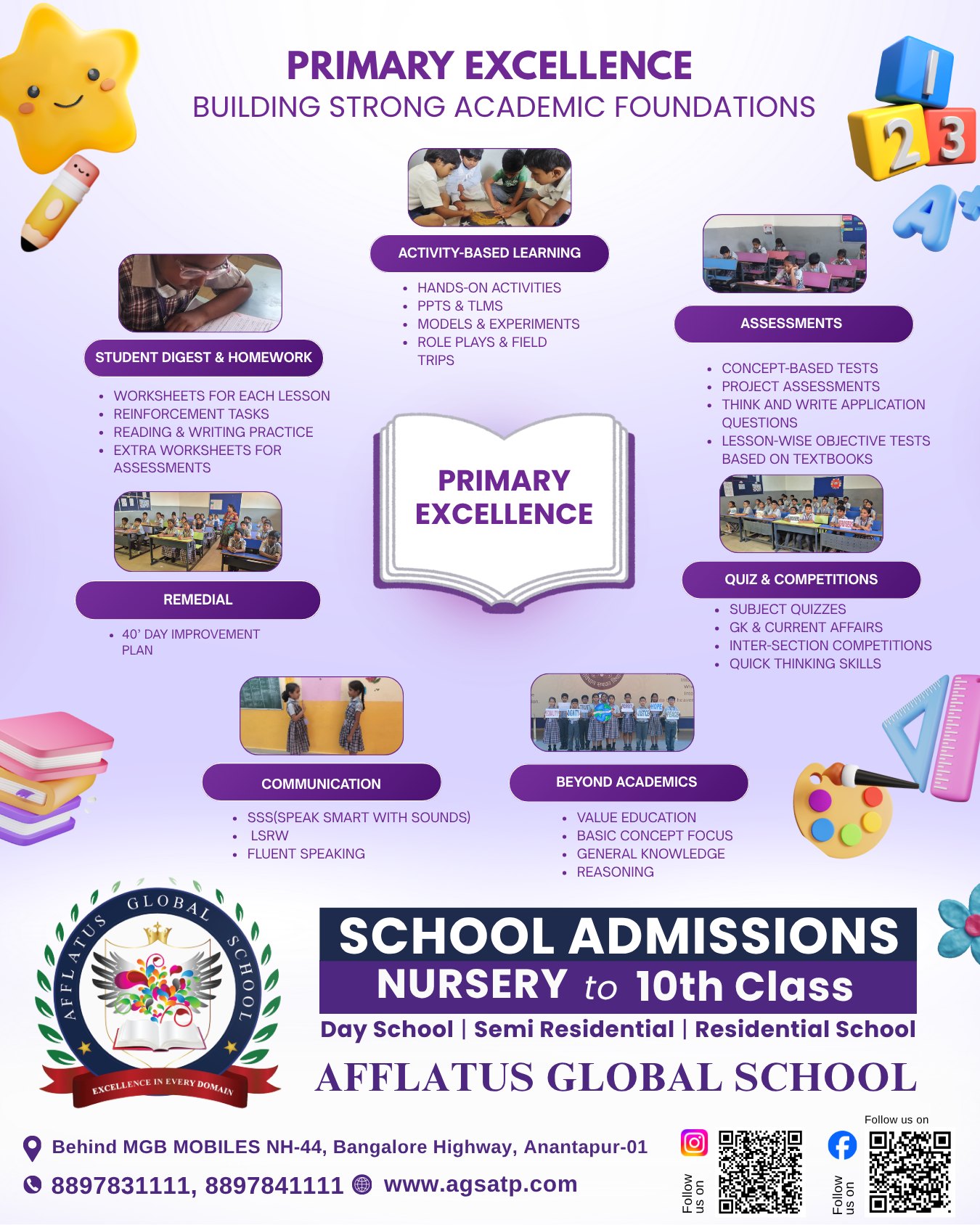 🎓 Primary Excellence Starts Here!
Building strong academic foundations through activity-based learning, assessments, and real-world skills.
📚 From Nursery to 10th Class
✨ Holistic development with academics + communication + values
📍 Admissions Open Now!
Secure your child’s bright future today.