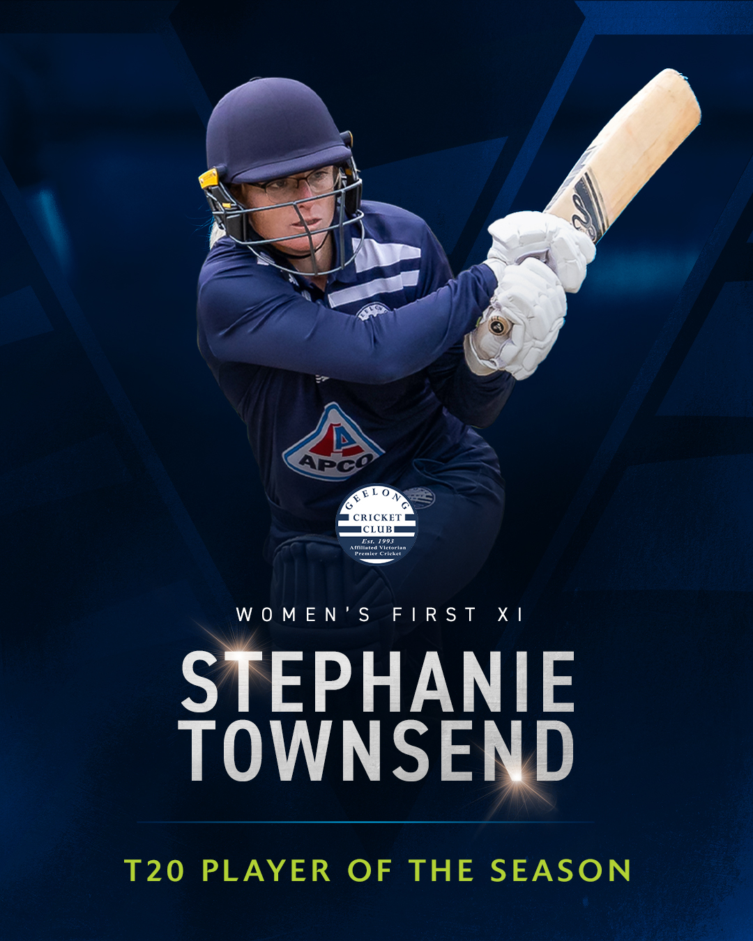 Congratulations to the following competition award winners:
Women's 1st XI T20 Player of the Season
Stephanie Townsend (@geelongcc)
June Cole Award - Women's Premier 1st XI Best First Year Player
Jethri Perera (@dandypanthers)
Lower XI Players of the Season
Men's 2nds - Rehan Majoka (@kingstonhawthorncc)
Women's 2nds - Rachel Andrew (@greenvalekangaroos)
Men's 3rds - Blake Podesta (@fitzdonc)
Women's 3rds - Aisha Hendriks (@geelongcc) & Alice Noakes (@prahrancc)
Men's 4ths - Dulith Mihiripenna (@richmondccvic)