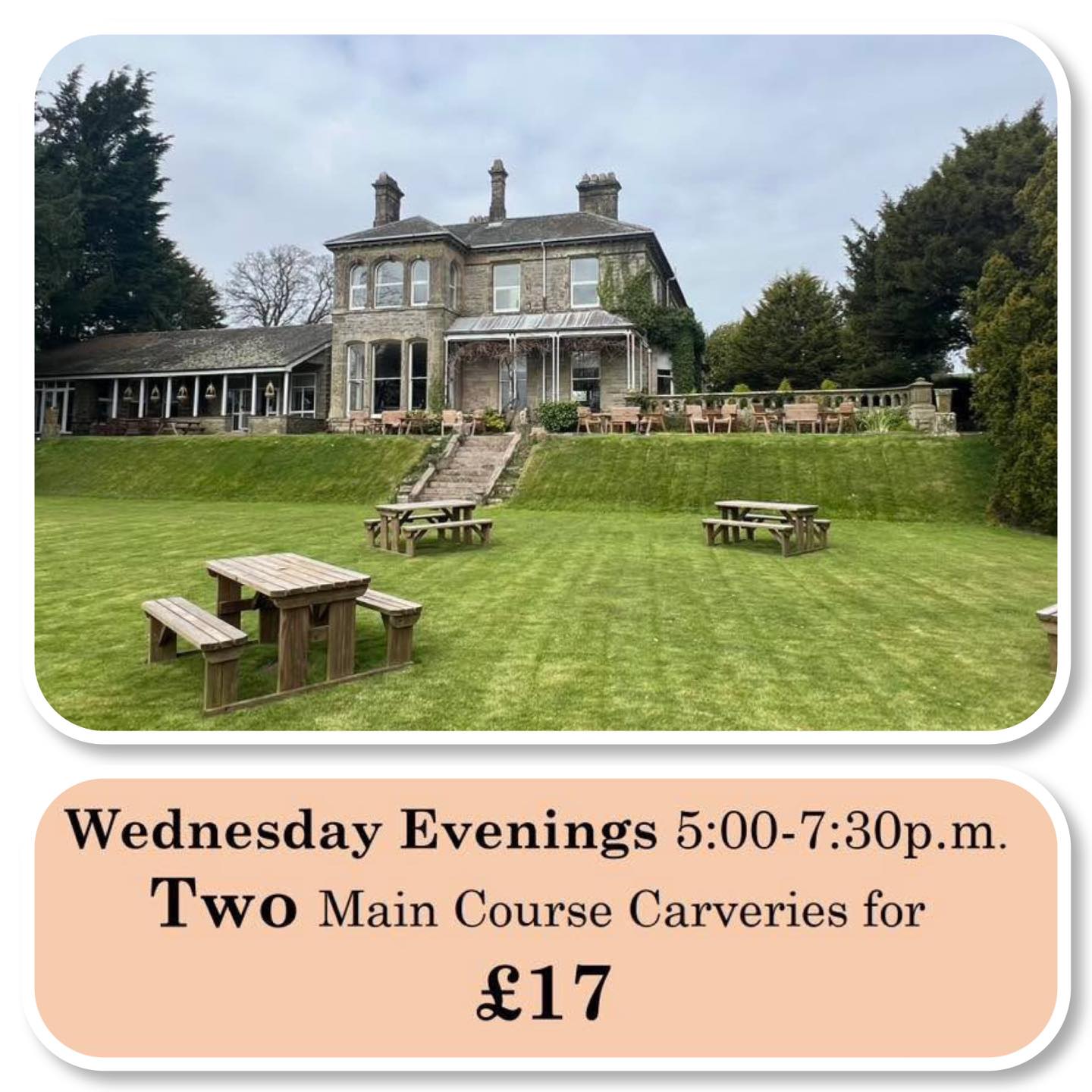 Wednesday Evenings 5:00-7:30 p.m.
Two Main Course Carveries for
£17
Child’s main for £4.50
01900 824400
#carvery #wednesday #broughtoncraggshotel