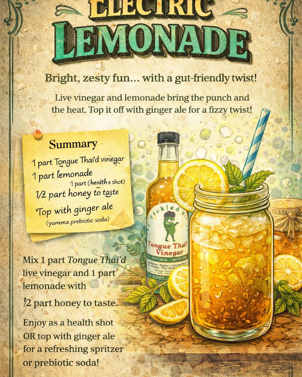 ⚡🍋 Dunwoody… we’re bringing the ELECTRIC this Saturday!
Catch us at the DHA Dunwoody Farmers Market
🕘 9 AM – 12 PM
And yes… we’re pouring samples 😏
✨ Electric Lemonade Health Shots
✨ Electric Lemonade Spritzers (aka your new favorite fizzy obsession ⚡🥤)
Made with our bold Tongue Thai’d live vinegar — bright citrus, ginger zing, and just enough kick to wake you ALL the way up 🍋🔥
👉 Come sip, sample, and see why vinegar isn’t just for salads anymore
#TheTickledPickler #DunwoodyFarmersMarket #FarmersMarketFinds #GeorgiaGrown #DrinkYourVinegar #LiveVinegar #ShrubDrinks #ATLMarkets #SupportLocalATL #FlavorInnovation