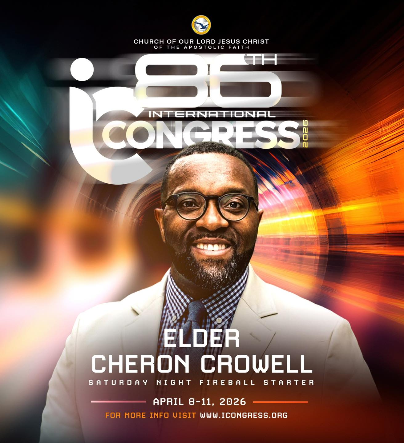 We welcome Elder Cheron Crowell to the 86th International Congress as our Saturday Night Fireball Starter.
Join us as he kicks off our closing night service and sets the tone for a powerful finale. Service begins at 6:30PM.
If youâre not in Baltimore, you can still be part of the experience by joining us live on the International Congress Facebook page.
Letâs gather for this final night together.