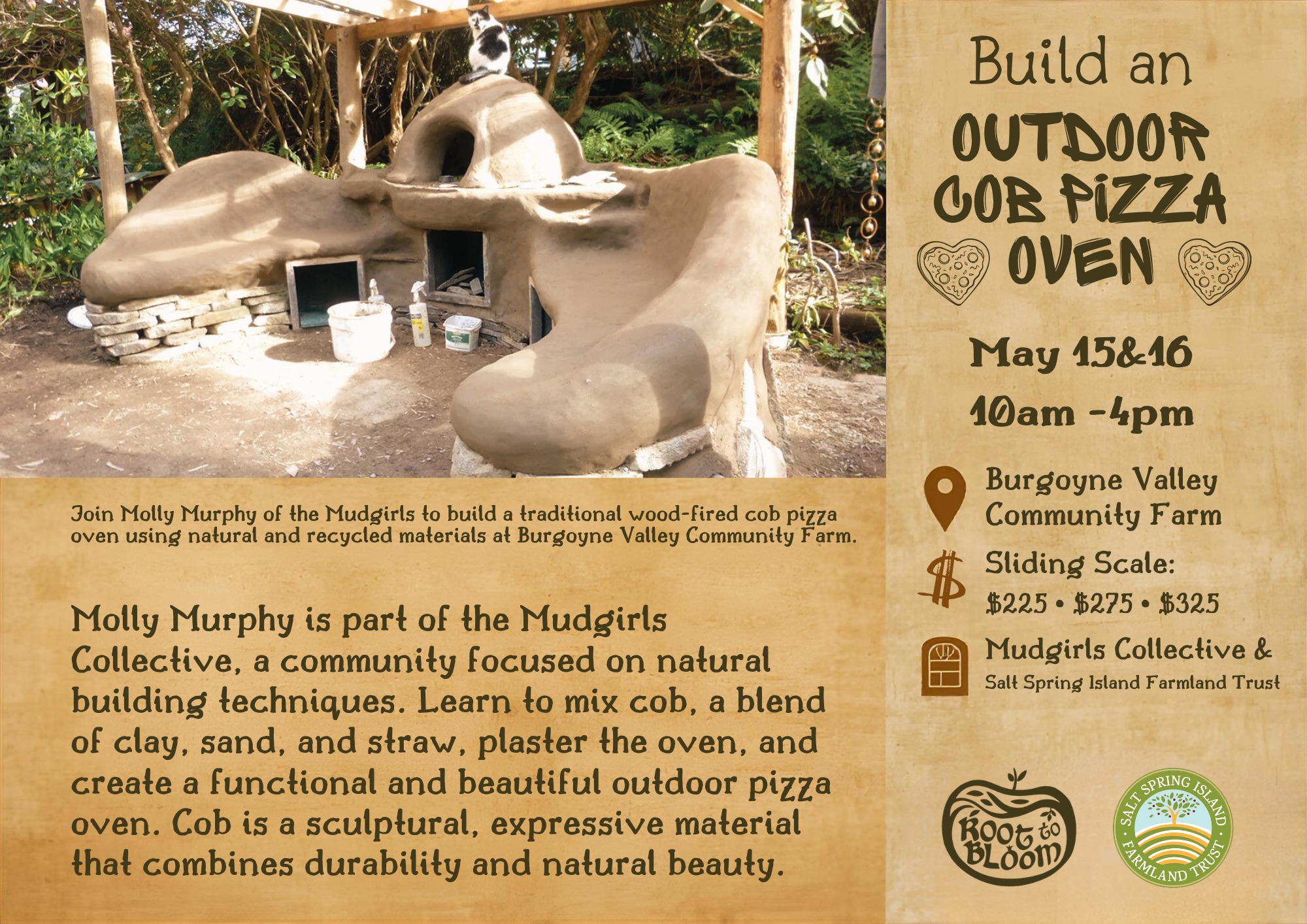 There’s something deeply satisfying about building something that lasts with your hands ~ especially when it becomes a lasting feature for the whole community to gather around.
Join us May 15–16 at Burgoyne Valley Community Farm for a hands-on, two-day cob building workshop with Molly Murphy of the @mudgirlscollective . Together, we’ll build a traditional wood-fired cob pizza oven using natural and recycled materials.
You’ll learn how to mix and work with cob (clay, sand, and straw), shape and plaster an oven, and gain practical skills in natural building you can take home and use.
This is a full weekend, immersive, small-group workshop.
Sliding scale: $225 – $325
10am–4pm each day
Your registration supports both the facilitator and future community programming.
Spaces limited, register using the link in our bio.