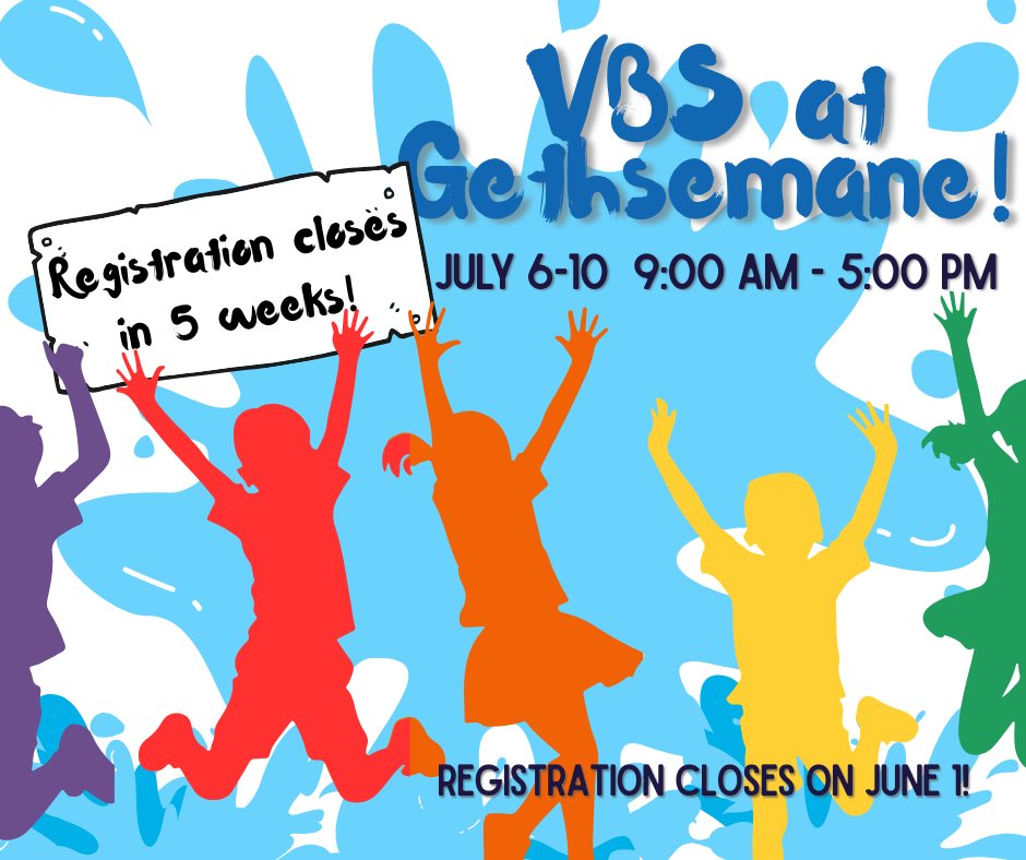 💧 5 weeks until VBS registration closes! 💧
Water is fun—but it’s also precious. At VBS, kids will learn how water shows God’s care for the world and how we’re called to care for others who don’t have easy access to it.
Faith, compassion, and joy all come together at Gethsemane VBS. We’d love to welcome your family!
👉 Sign up here: https://www.gethsemanestl.org/glcvbs