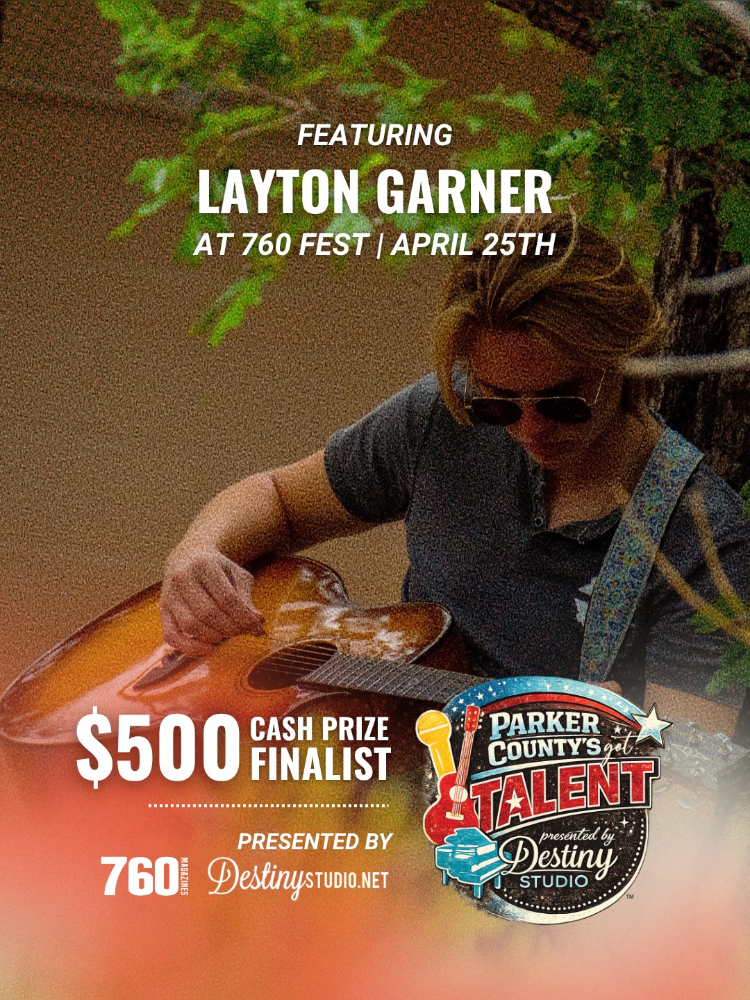 Stripped down. Raw. Real. 🎶
Layton Garner takes the stage for Parker County’s Got Talent with an original performance—just him, his guitar, and harmonica.
No covers. No extras. Just authentic storytelling through music.
LIVE in just 7 days at 760 FEST on April 25 from 1 PM – 2 PM at The District at Willow Park!
Finalist for the $500 CASH PRIZE 🏆
🎉 All ages welcome
Come support @Groundgarnermusic !
#760fest #parkercountytx #aledotx #aledomusicscene #WeatherfordTX #benbrooktx #mineralwellstx #fortworthtx #fortwrothmusic
