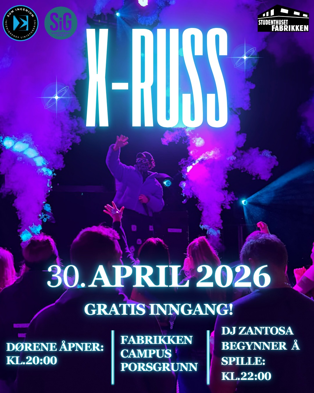 Er du klar for årets X‑RUSS 2026🔥?
📅 30. april
💸 Gratis inngang
🕗 Dørene åpner 20:00
📍 Fabrikken – Campus Porsgrunn
🎵 DJ Zantosa spiller fra 22:00
Samle gjengen – dette blir stort!
#usn #xruss #dj #porsgrunn