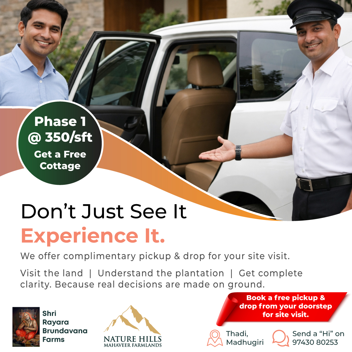 🚗 Don’t Just See It Online. Experience It.
We offer complimentary pickup & drop for your site visit.
✔ Visit the land
✔ Understand the plantation
✔ Get complete clarity
Because real decisions are made on ground.
📲 Send a Hi on 97430 80253
#NatureHillsMahaveerFarmlands #SiteVisit #FreePickup #VisitNow #ManagedFarmlands #LandInvestmentIndia #PremiumFarmlands #BangaloreInvestments #GreenLiving #FarmLifeIndia #SmartInvestment #FutureWealth #LandOwnership #EcoLiving #NatureRetreat #InvestInLand #LifestyleInvestment #SustainableLiving #OpenSpaces #GreenWealth #AgroInvestment #CapitalGrowth #FarmStay #CountrysideLiving #NatureInspired #Phase1Open #RealAssetInvestment #GrowWithNature #FarmCommunity #VisitExperience