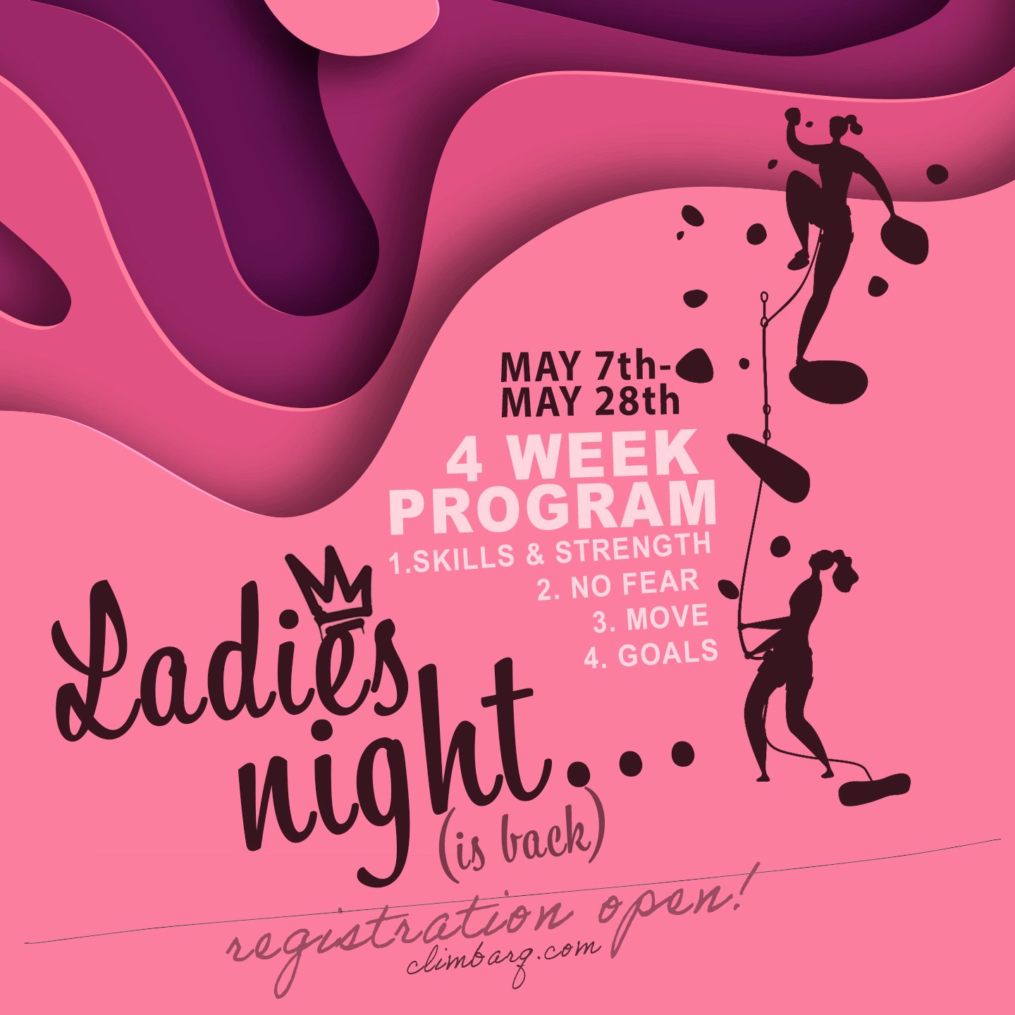 Our Ladies Climbing Program is back at Arq 🤍
Over the past few years, this program has grown into something really special—a welcoming, supportive space where women can come together, try something new, and build confidence at their own pace.
Whether you’re brand new to climbing or looking to keep progressing, this program is all about learning in a way that feels good. We’ll be focusing on:
• Building skills
• Gaining strength
• Moving with confidence
• Letting go of fear
• Setting personal goals
No pressure, no expectations—just a great group of people, supportive coaching, and a fun environment to grow in.
📅 Starts May 7 (4 week program)
👉 Register online or stop by Arq to save your spot
https://climbarq.portal.approach.app/schedule?categoryIds=10
We’d love to have you join us ✨
250.489.0620 • info@climbarq.com