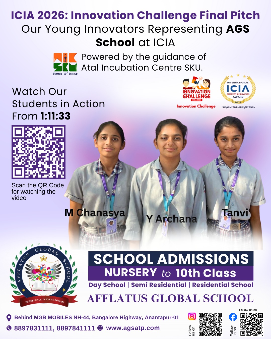 Where learning meets innovation 💡✨
Our students shining at ICIA 2026 Final Pitch!
🎓 Admissions Open: Nursery to 10th Class
Build your child’s future with AGS!
📲 Watch now via QR
#AdmissionsOpen #AGS #InnovationInEducation #FutureReady #SchoolLife #ICIA2026