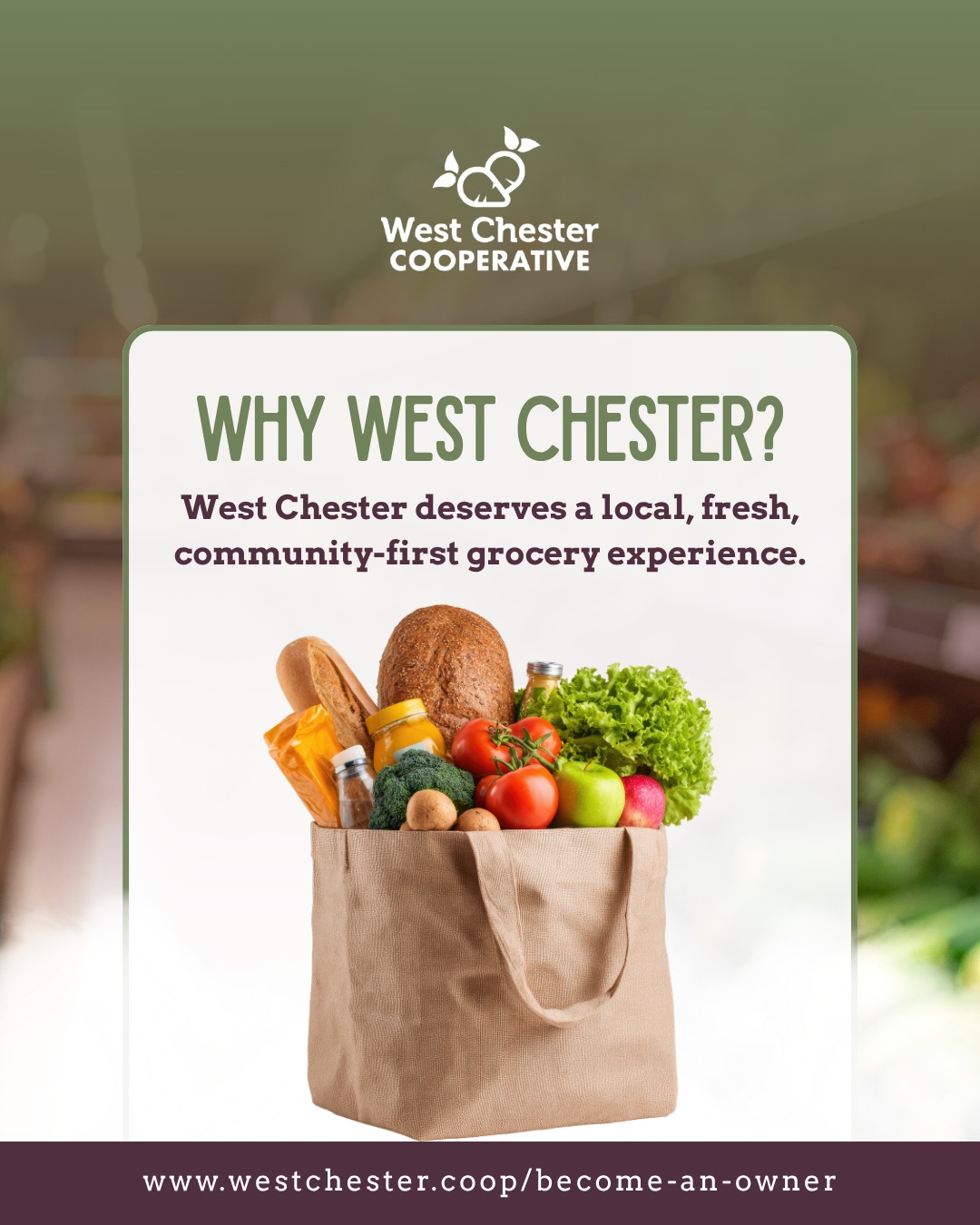 West Chester deserves a place where the community comes first 🌱
With 20,000+ people in a walkable borough, ~7,700 households, and 17,000 students at West Chester University, there’s real energy—and real demand—for fresh, affordable food right here in town.
A co-op means supporting local farmers, makers, and small businesses while keeping dollars in the local economy. It means better access to fresh, high-quality food, more transparency in where products come from, and a space that truly reflects the values of the people who live here.
In a town that already loves food, with 65+ restaurants and a culture of dining out, imagine channeling that same energy into fresh groceries for the community.
More than just a grocery store, it’s a hub for connection—where neighbors meet, ideas are shared, and community grows stronger.
Built by the community. For the community. 💚