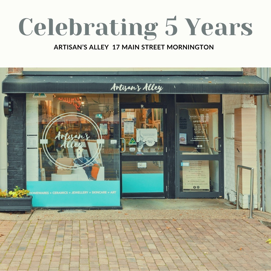Five years ago, we opened our doors on Mornington's Main Street with a simple idea — give local artists, makers and designers a beautiful place to call home. ✨We had no idea how much this community would embrace it.
What started as a handful of incredible makers has grown into a collective of 30+ local creatives, each one bringing something genuinely unique to our shelves.Five years. Countless makers. Thousands of customers who chose to shop local and support real people making real things.
To every maker, every customer, every person who's ever walked through our door — thank you. You are Artisan's Alley.And we're just getting started. ❤️
#ArtisansAlley #5Years #MorningtonPeninsula #ShopLocal #LocalMakers #SupportLocal #Mornington #ArtisansMornington #MorningtonPeninsula #localartists #mainstreetmornington