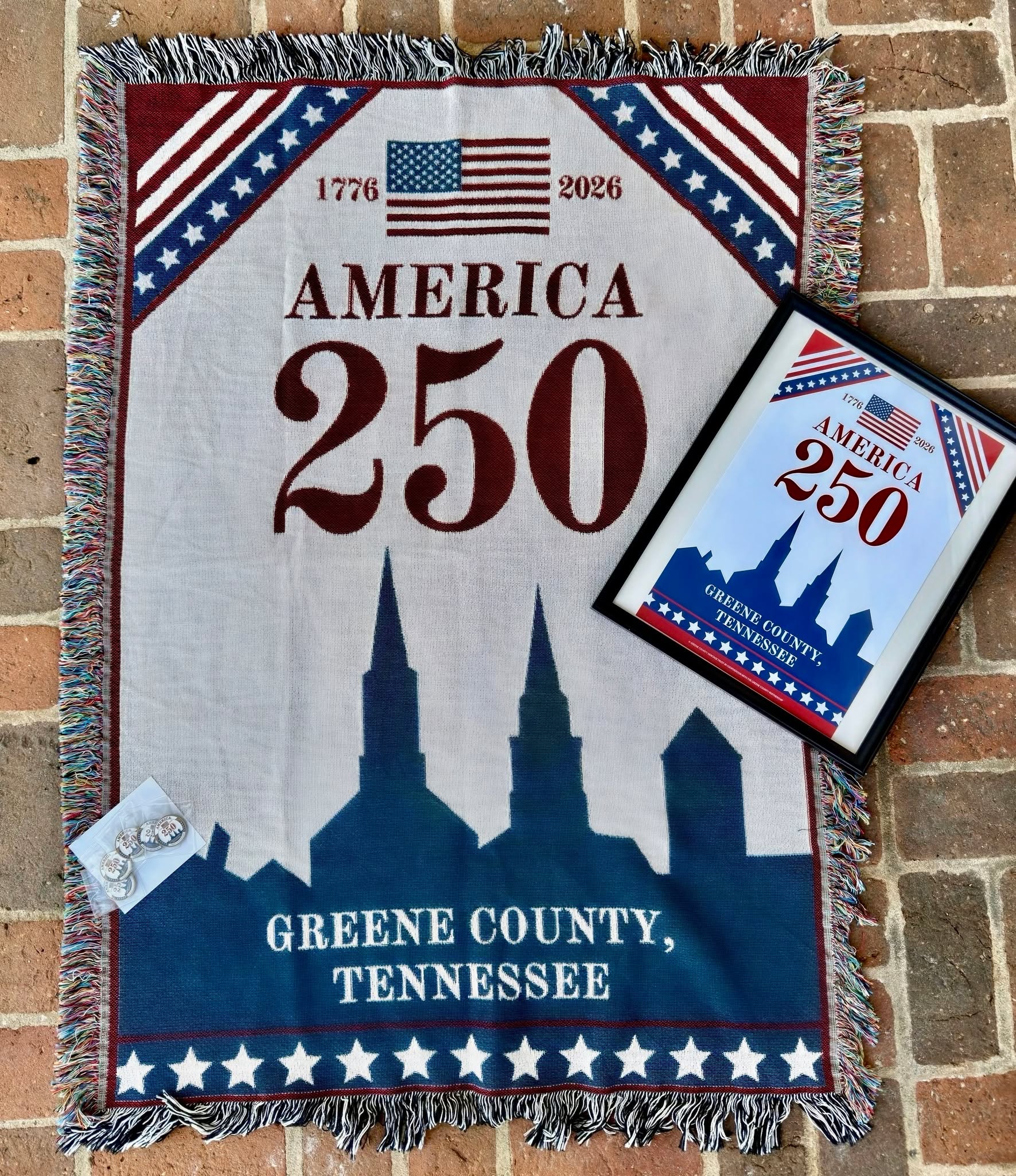 🔴⚪🔵Celebrate Greeneville’s place in history!🔴⚪🔵
Discover limited edition America250 and Greeneville commemorative merchandise that lets you show your hometown pride while honoring our nation’s 250th anniversary
Available now:
• 17" x 11" Posters – $5
• Challenge Coins – $10
• Small Woven Blankets (made in Hendersonville, NC) – $40
• Coming soon: Lapel Pins – $10
You can purchase these items in person at the Greene County Partnership.
Even better? Every purchase supports a great cause. This special collection is a fundraiser through the Greene County Heritage Trust in partnership with the Greene County Partnership, helping preserve and promote the stories that make our community so special.