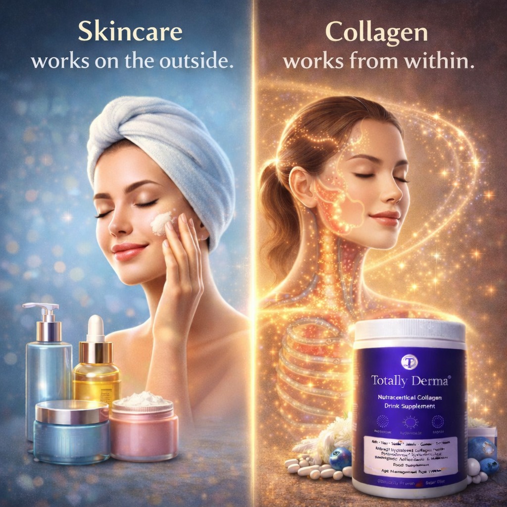 Skincare works on the outside.
Collagen works from within.
Topical products nourish and protect your skin surface.
But true skin health starts deeper — where collagen supports structure, elasticity, and long-term glow.
That’s where Totally Derma® comes in.
Formulated with hydrolysed collagen peptides and essential actives to support your skin, hair, joints, and overall wellness — from the inside out.
Because real results don’t just sit on your skin. They build within. ✨
#totallydermasg #collagen #healthysg #beautyfromwithin #skinhealth #antiaging #glowingskin