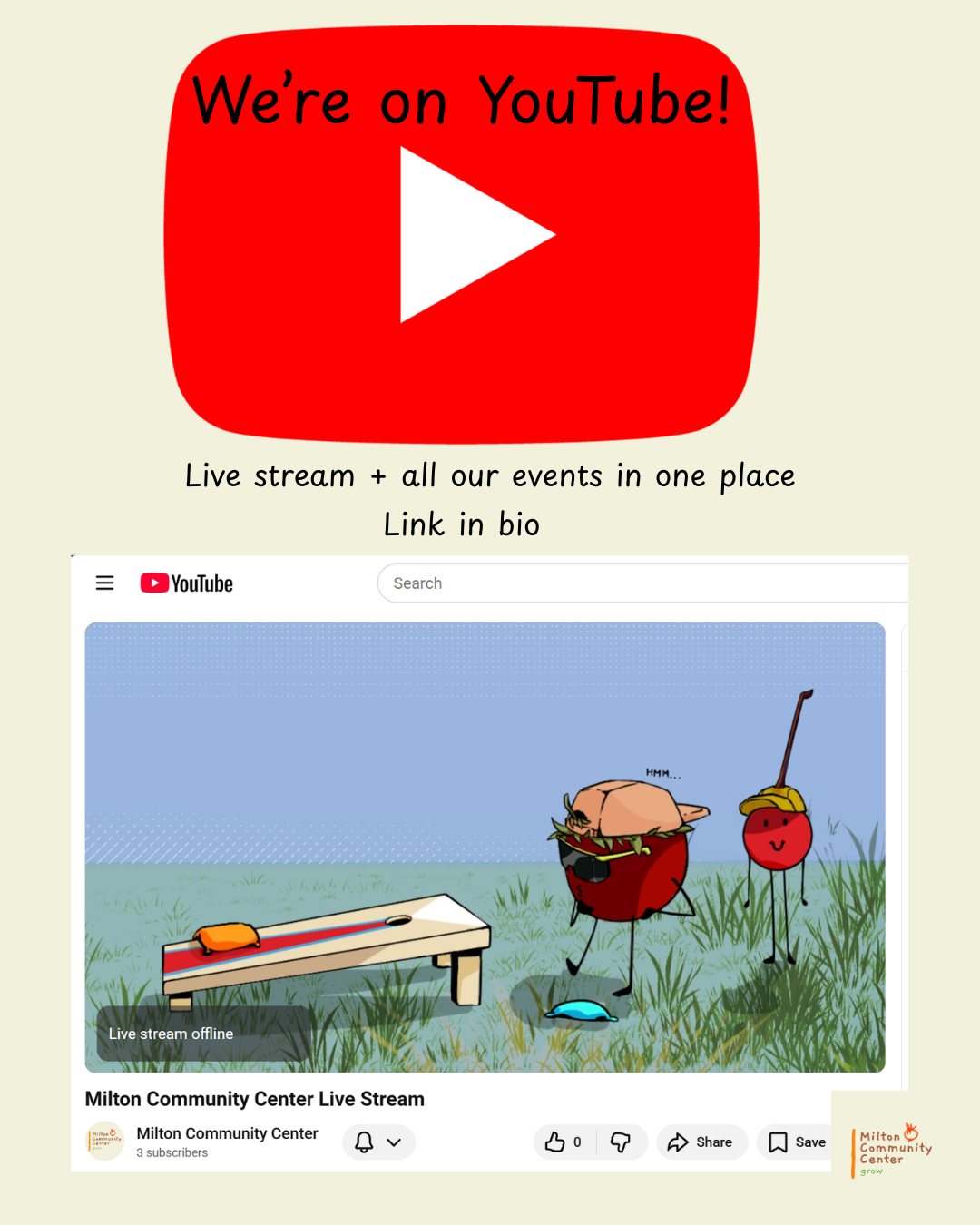 đWeâre officially on YouTube! đ
Milton Community Center now has a home for all of our community events- Music & Mocktails, festivals, performances, behindâtheâscenes moments, and everything that brings us together at the Center.
And the best part?
Weâll be liveâstreaming, too!
So, whether youâre in the room or across town you can always be part of the experience.
Check it out- link in bio! â¤ď¸