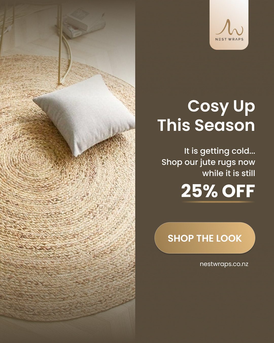Our most popular jute rugs are now 25% OFF, making it the perfect time to refresh your space with something natural, durable, and easy to style.
Whether it’s for the living room, bedroom, or hallway, a jute rug adds warmth and texture without trying too hard.
Thinking of updating a room soon? This might be the sign.
Shop now at nestwraps.co.nz
#nestwraps #juterug #homedecornz #nzhomes #livingroomstyle #bedroominspo #naturalhome #rugstyle #homeupgrade #cozyhome
