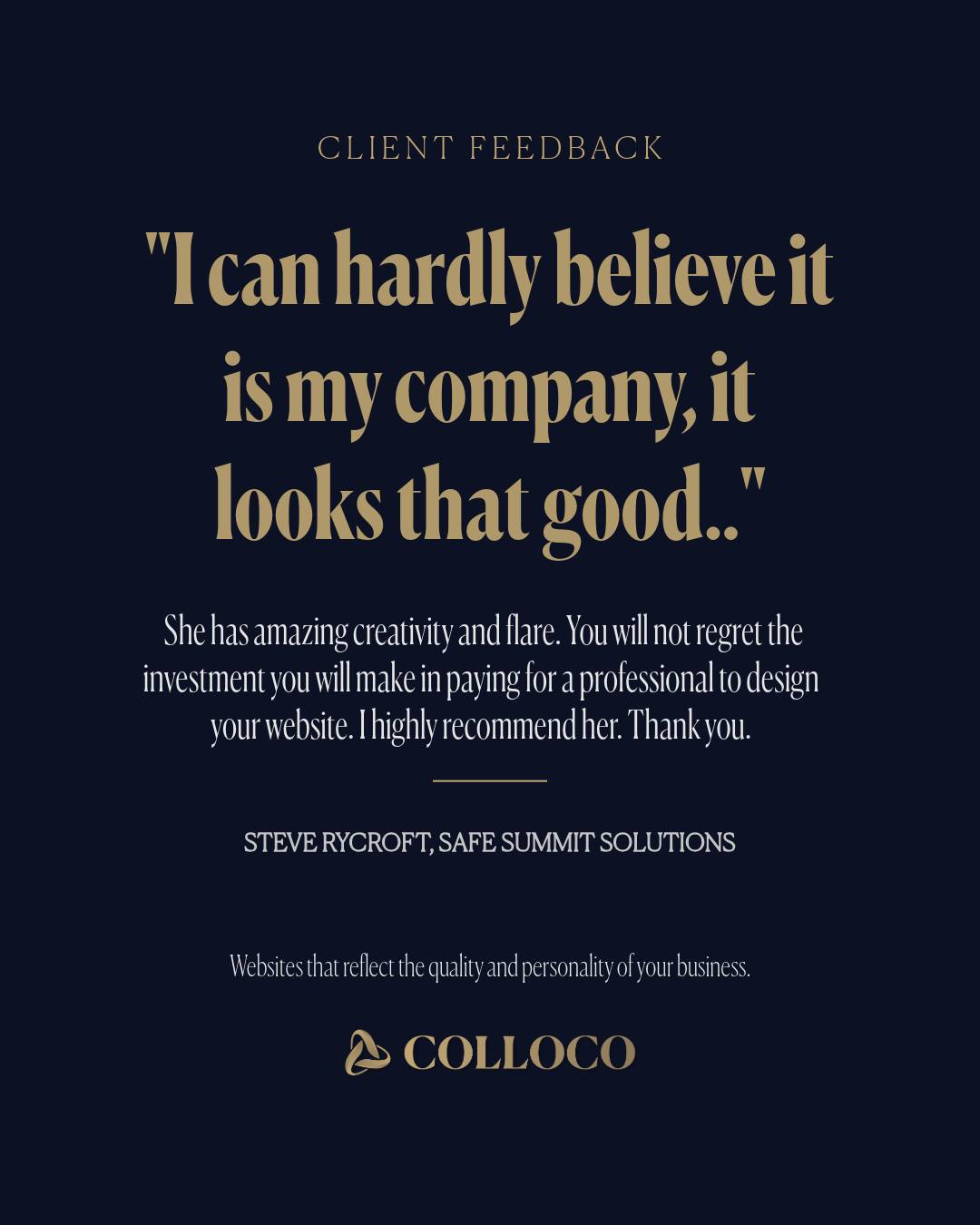 What a wonderful review!🤩
"Sophia has recently finished designing my website from scratch. She did an amazing job. When I look at it I can hardly believe it is my company, it looks that good. She has amazing creativity and flare. You will not regret the investment you will make in paying for a professional to design your website. I highly recommend her. Thank you."
Steve has years of experience in his industry and delivers a really high standard of service — he needed a website that actually reflected that.
https://www.safesummitsolutions.co.uk
We started with a Visibility Interview, which gave us the space to properly understand the business, how it works day-to-day, and what really sets it apart.
From there, we worked closely together on everything — the wording, the structure, the feel of the brand — making sure it all felt right and true to the business.
Because when you’ve got that level of experience behind you, your website shouldn’t undersell you.
It should feel clear, professional, and trustworthy from the moment someone lands on it.
If you’re an ambitious business owner and you know your online presence isn’t quite matching the level you’re operating at — let’s fix that.
🌐 www.colloco.marketing
#BrandingExperience #WebsiteDesigner #WebsiteDesignUK #wixstudio #wixstudiodesigner #wixstudioexpert