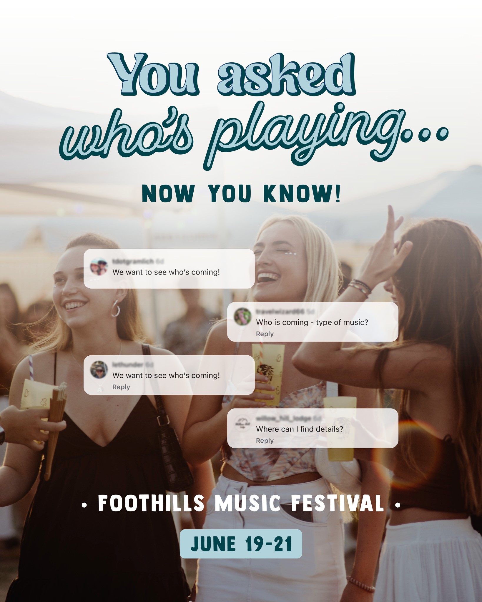 Okay, we NEED to know 👀
Who’s coming to Foothills this summer?
Tag your festival crew or drop where you’re coming from ⬇️
June 19–21 🎶
