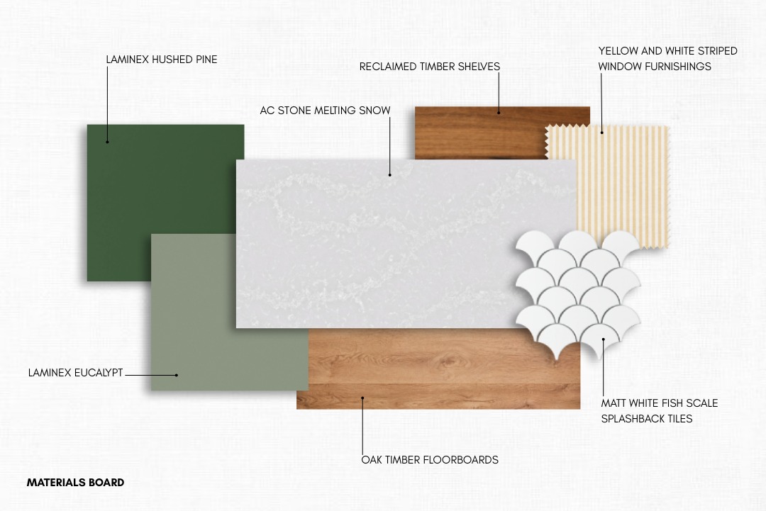 We love seeing a vision come full circle β from an initial materials board to the final install β¨ Swipe to see how this mood board came to life β
